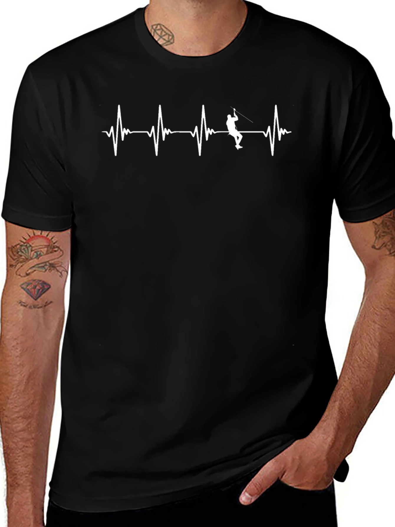 Fisherman Heartbeat T-Shirt - Black Cotton Tee