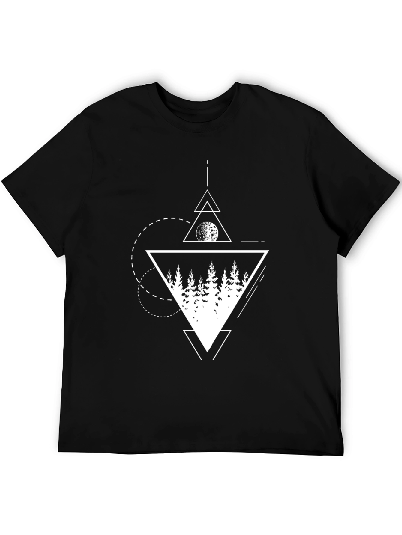 Geometric Forest Print Black T-Shirt