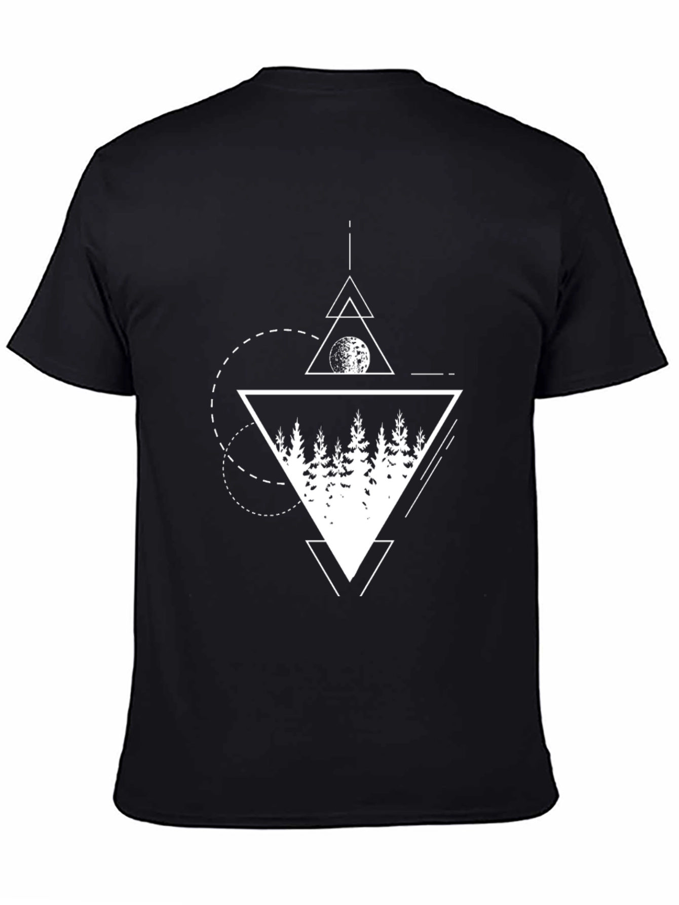 Geometric Forest Print Black T-Shirt