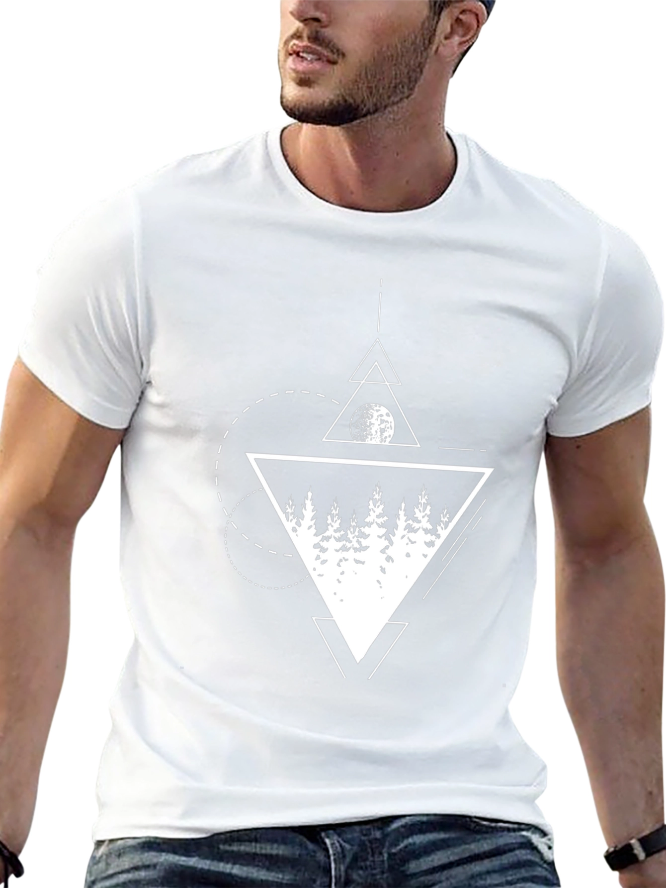 Geometric Forest Print Black T-Shirt