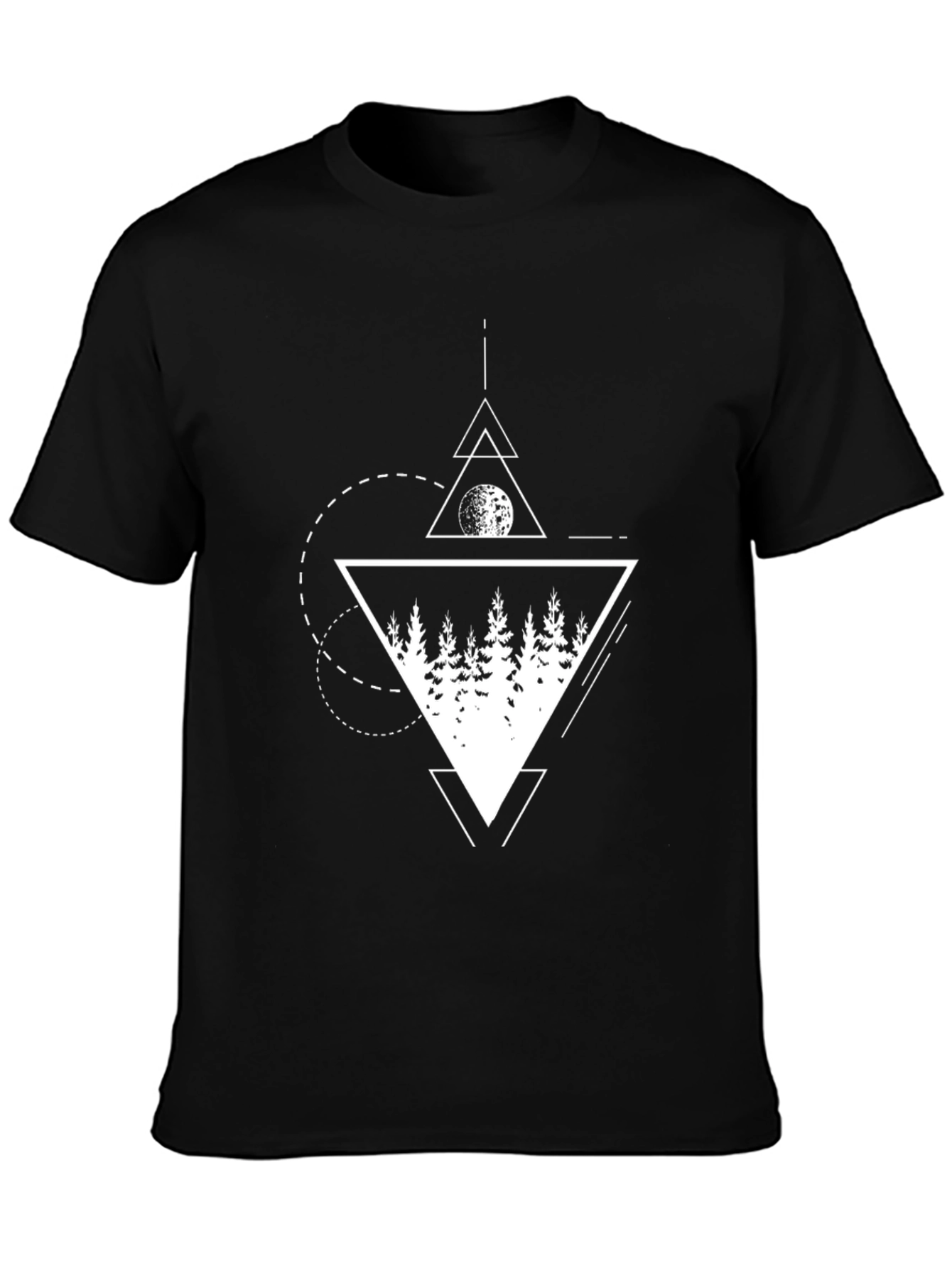 Geometric Forest Print Black T-Shirt