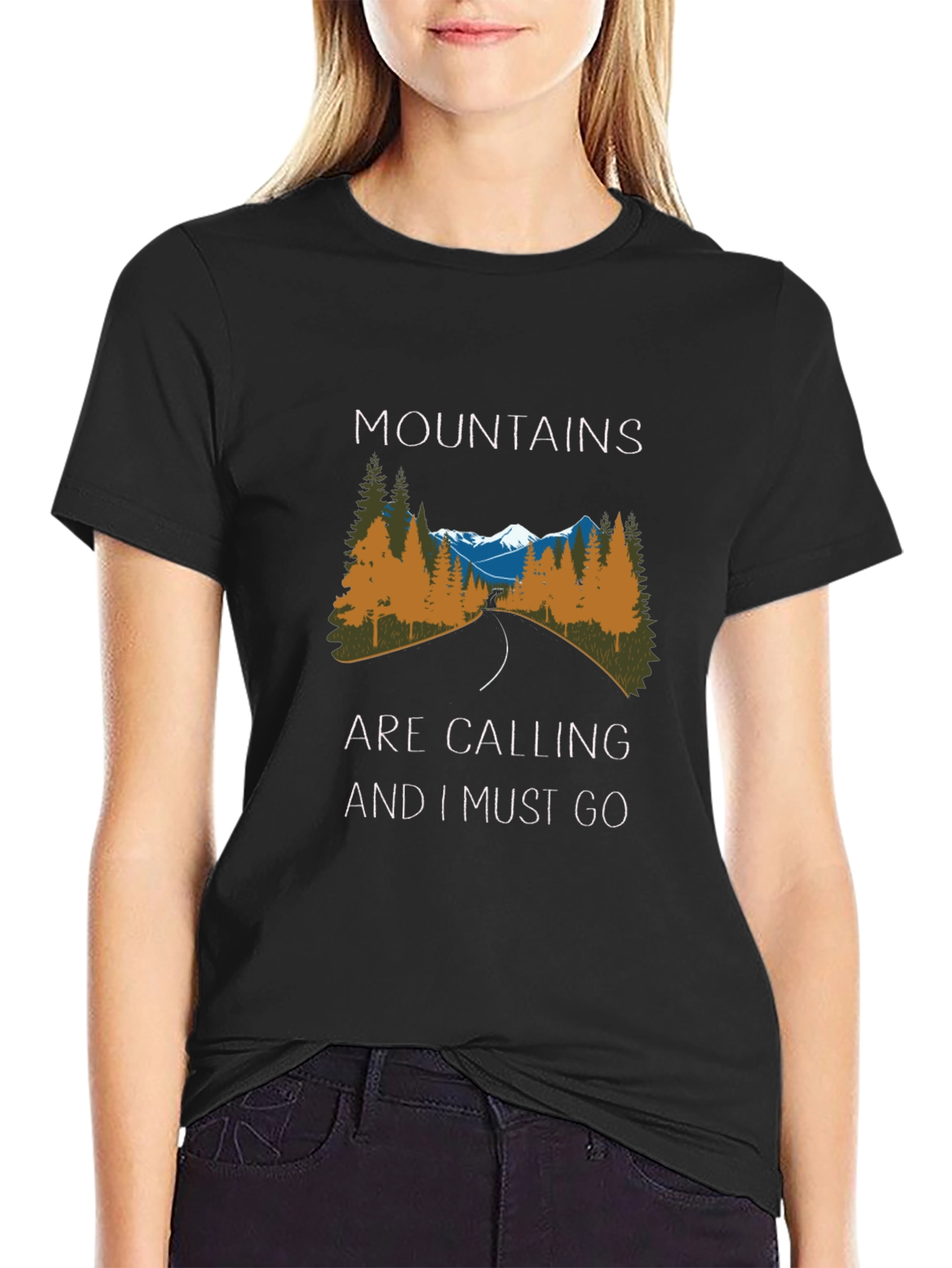 Mountains are Calling Black Graphic Tee
