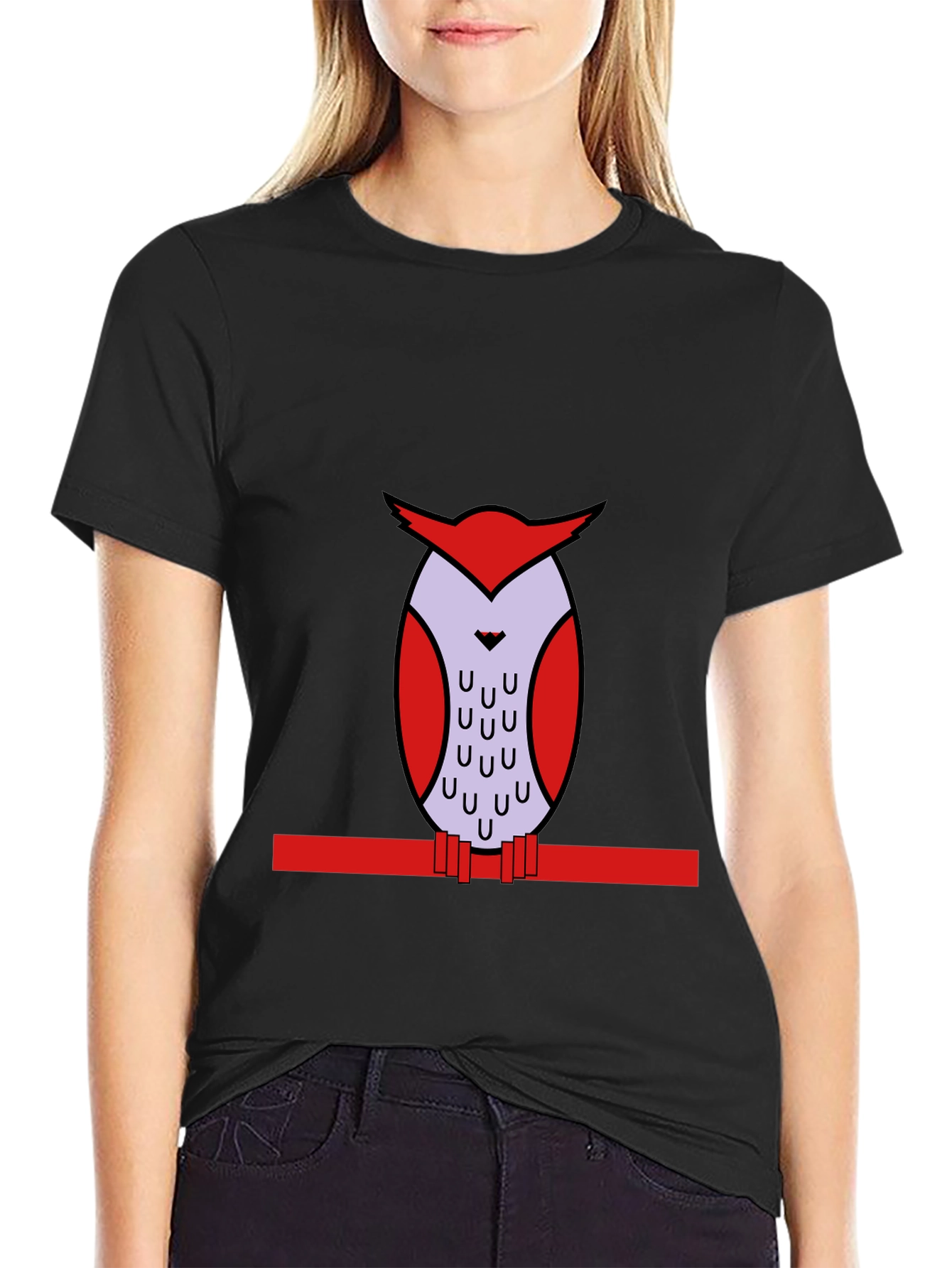 Owl Graphic Print Black T-Shirt
