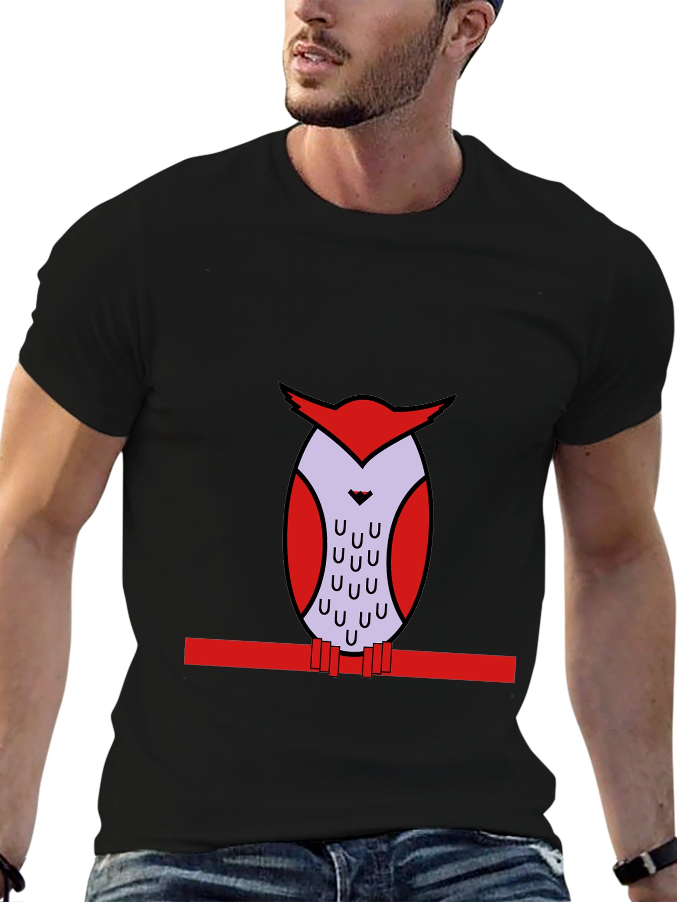 Owl Graphic Print Black T-Shirt