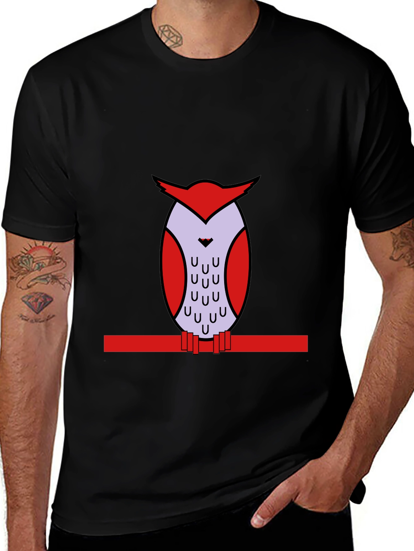 Owl Graphic Print Black T-Shirt
