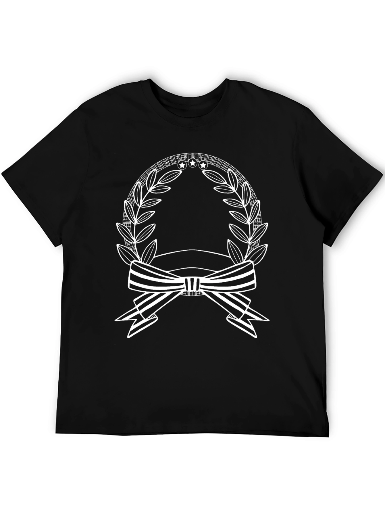 Stylish Black Tee with Wreath and Ribbon Graphic