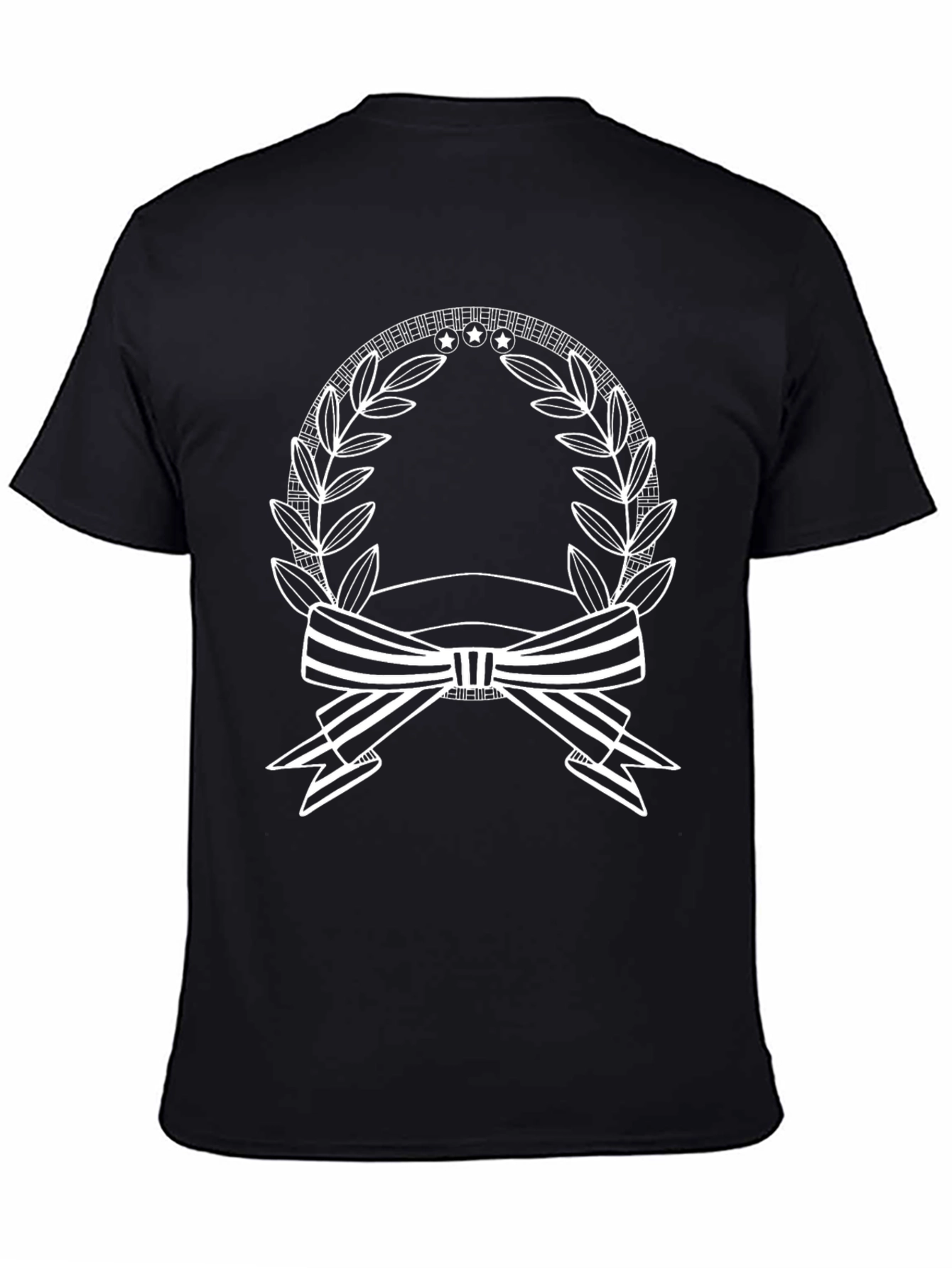 Stylish Black Tee with Wreath and Ribbon Graphic