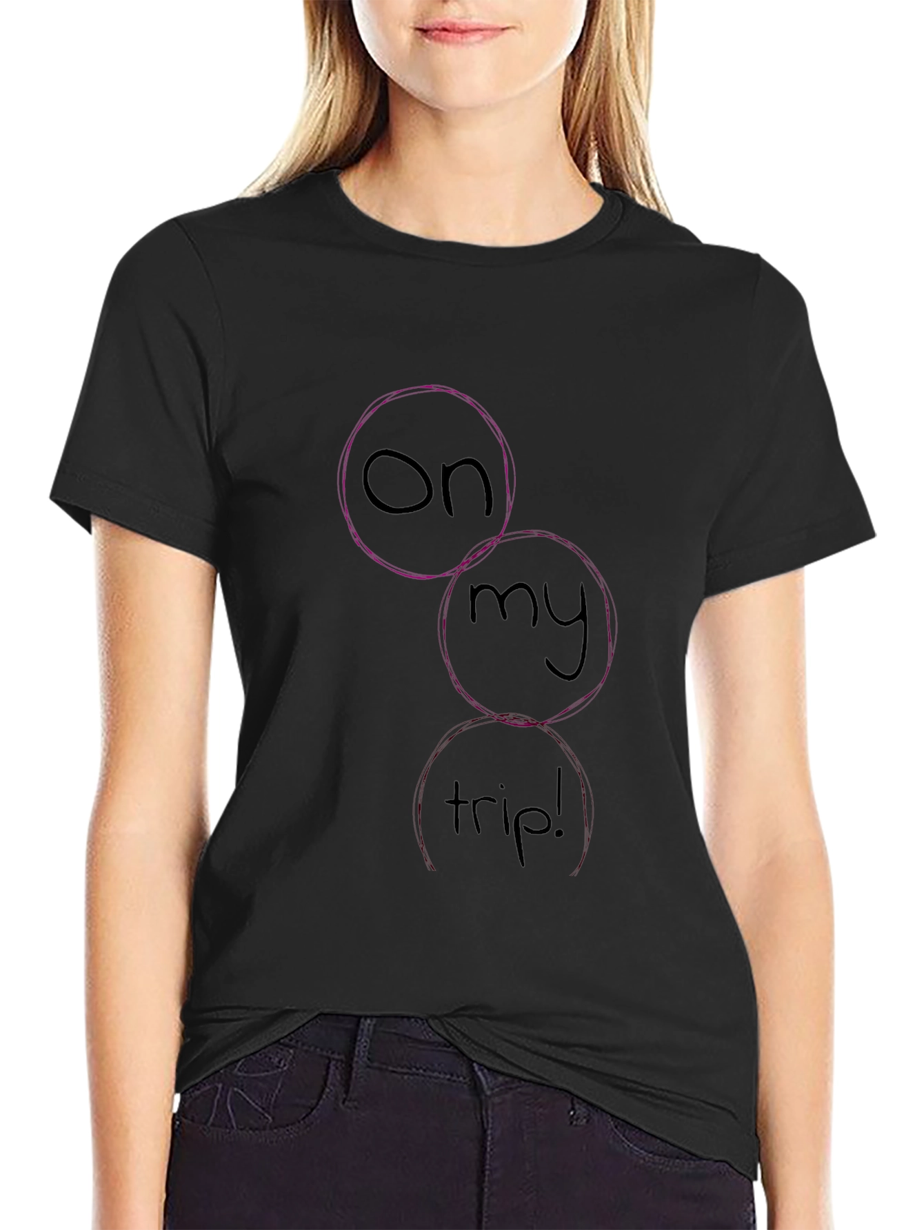 On My Trip Graphic Tee - Casual Black T-Shirt