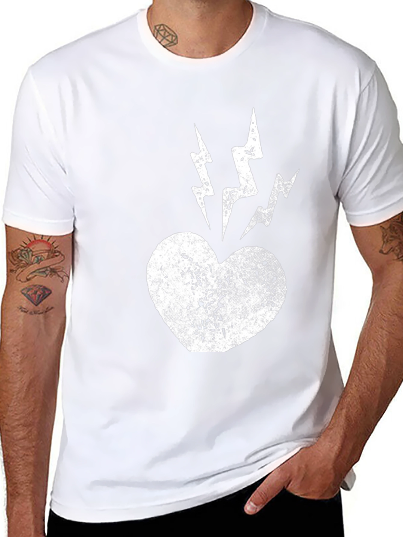 Heart Lightning Bolt Graphic Tee - Black Cotton