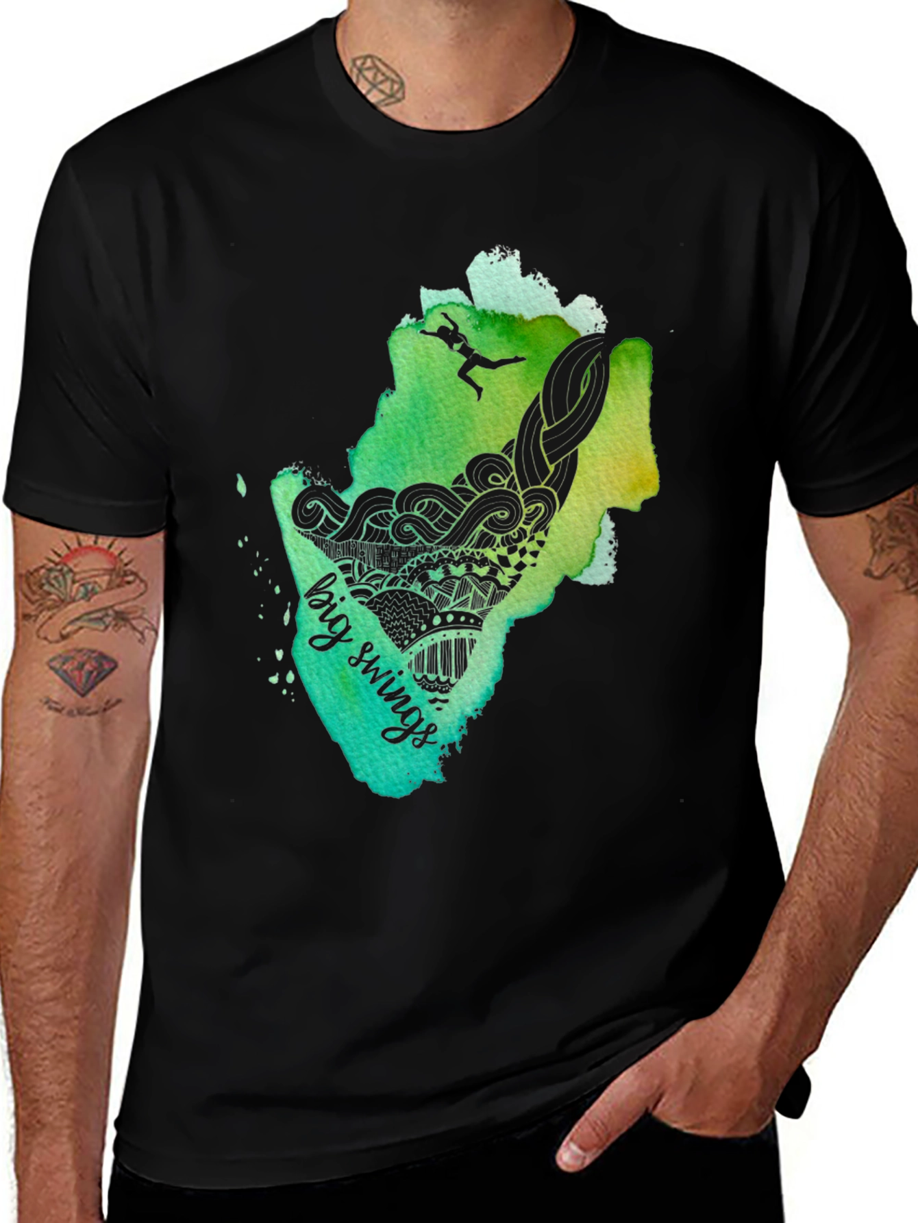 Big Swings Graphic Tee - Black Cotton T-Shirt