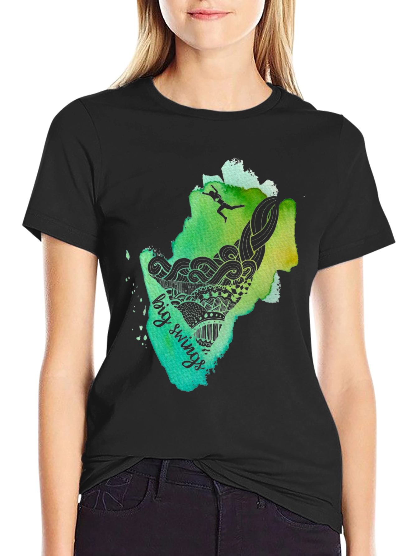 Big Swings Graphic Tee - Black Cotton T-Shirt