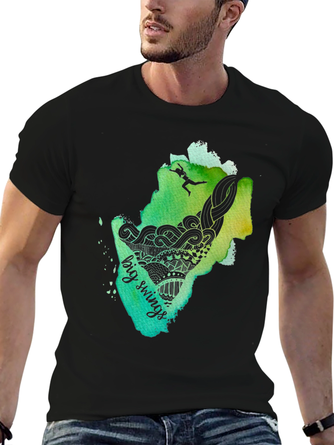 Big Swings Graphic Tee - Black Cotton T-Shirt