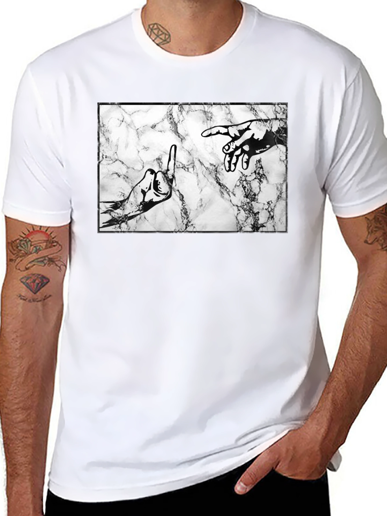 Middle Finger Creation T-Shirt - Marble Background