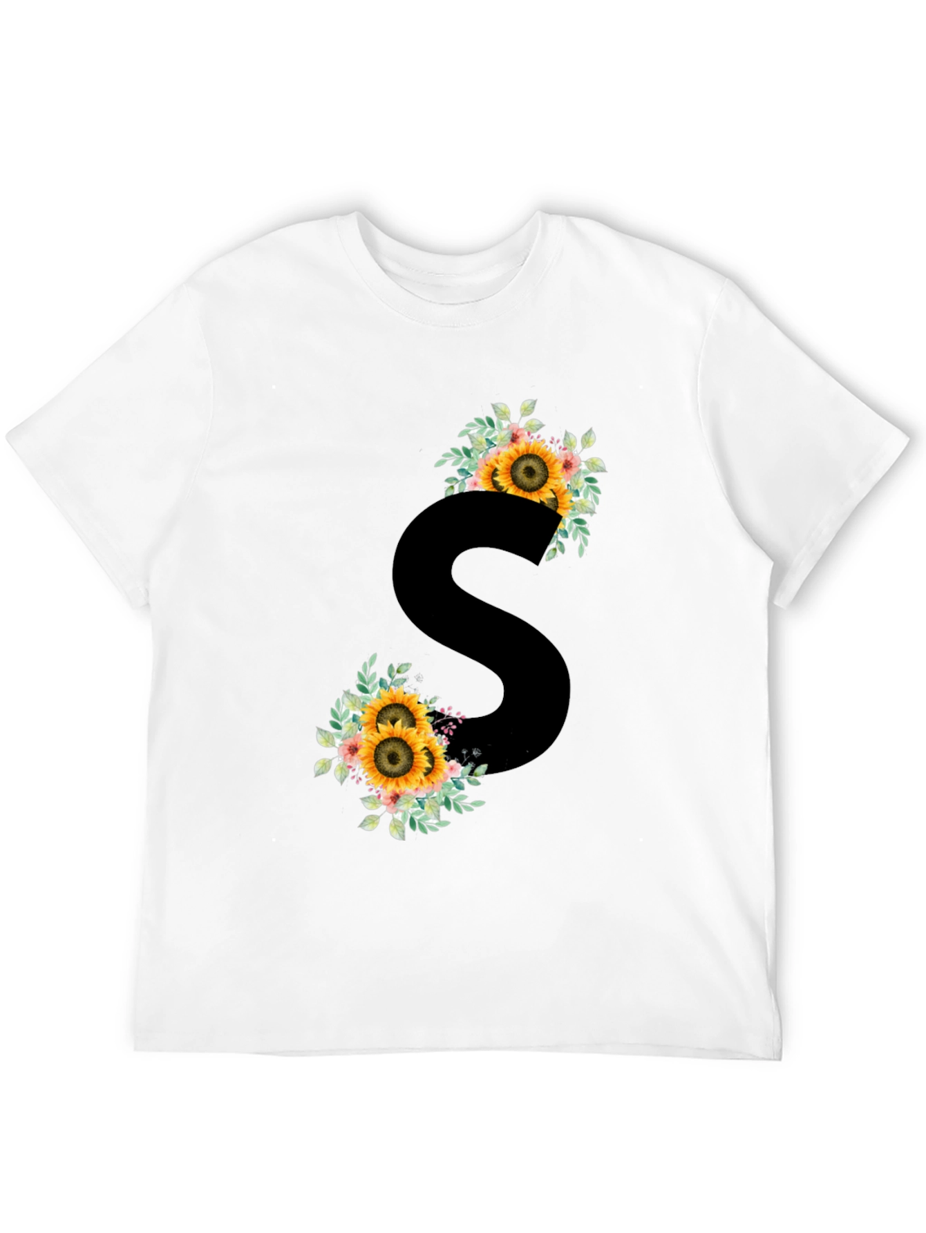 Floral Initial S Black T-Shirt