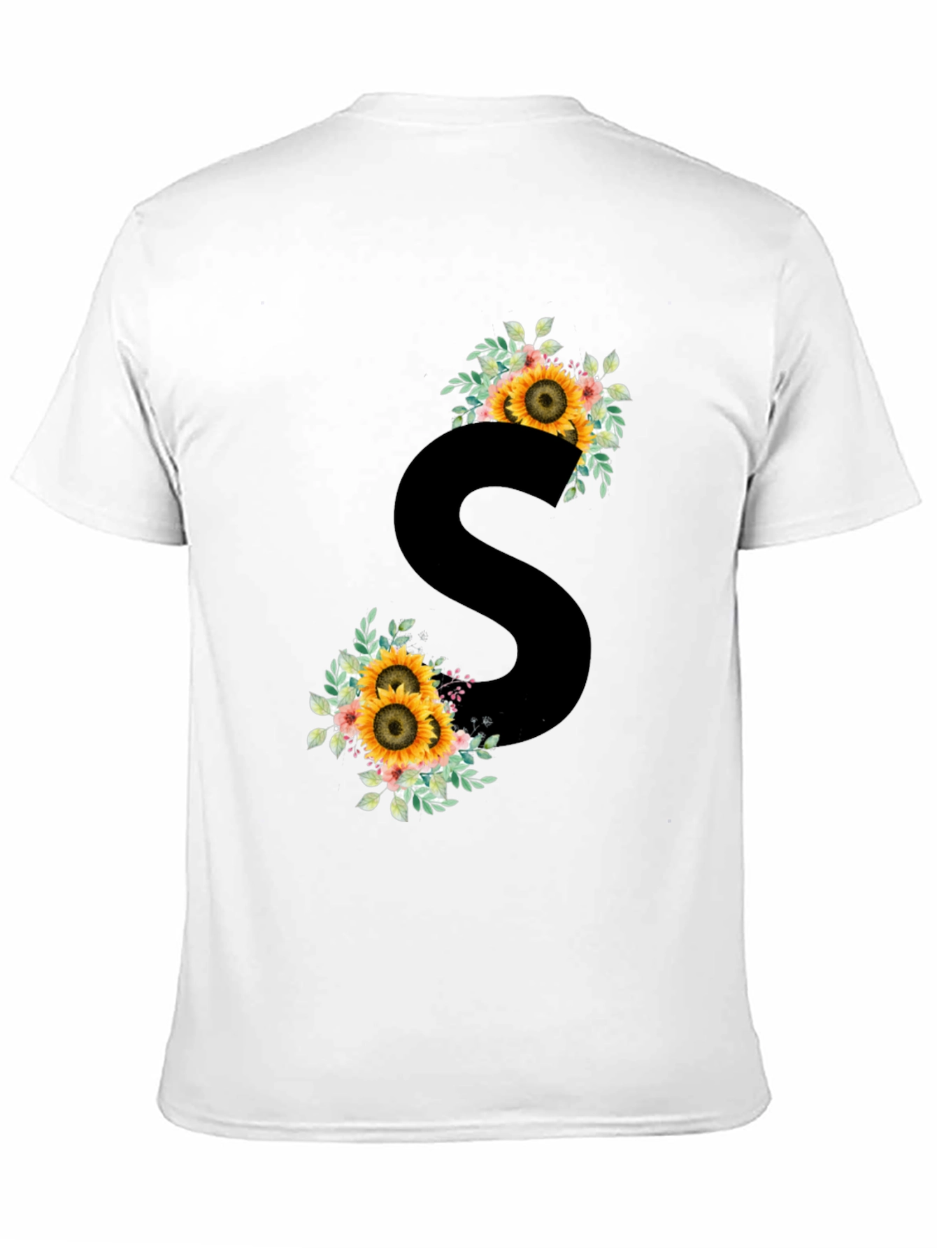 Floral Initial S Black T-Shirt
