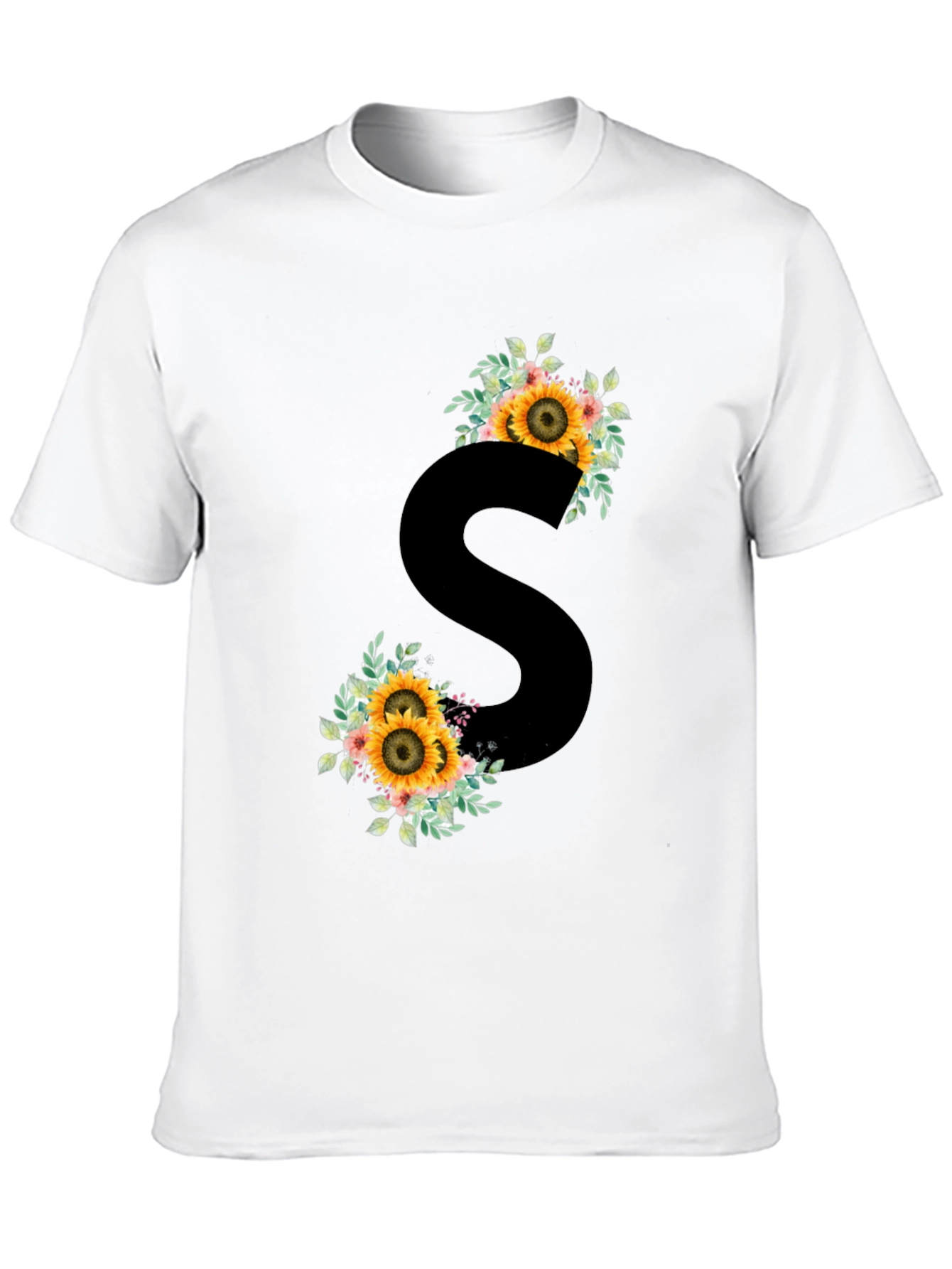 Floral Initial S Black T-Shirt