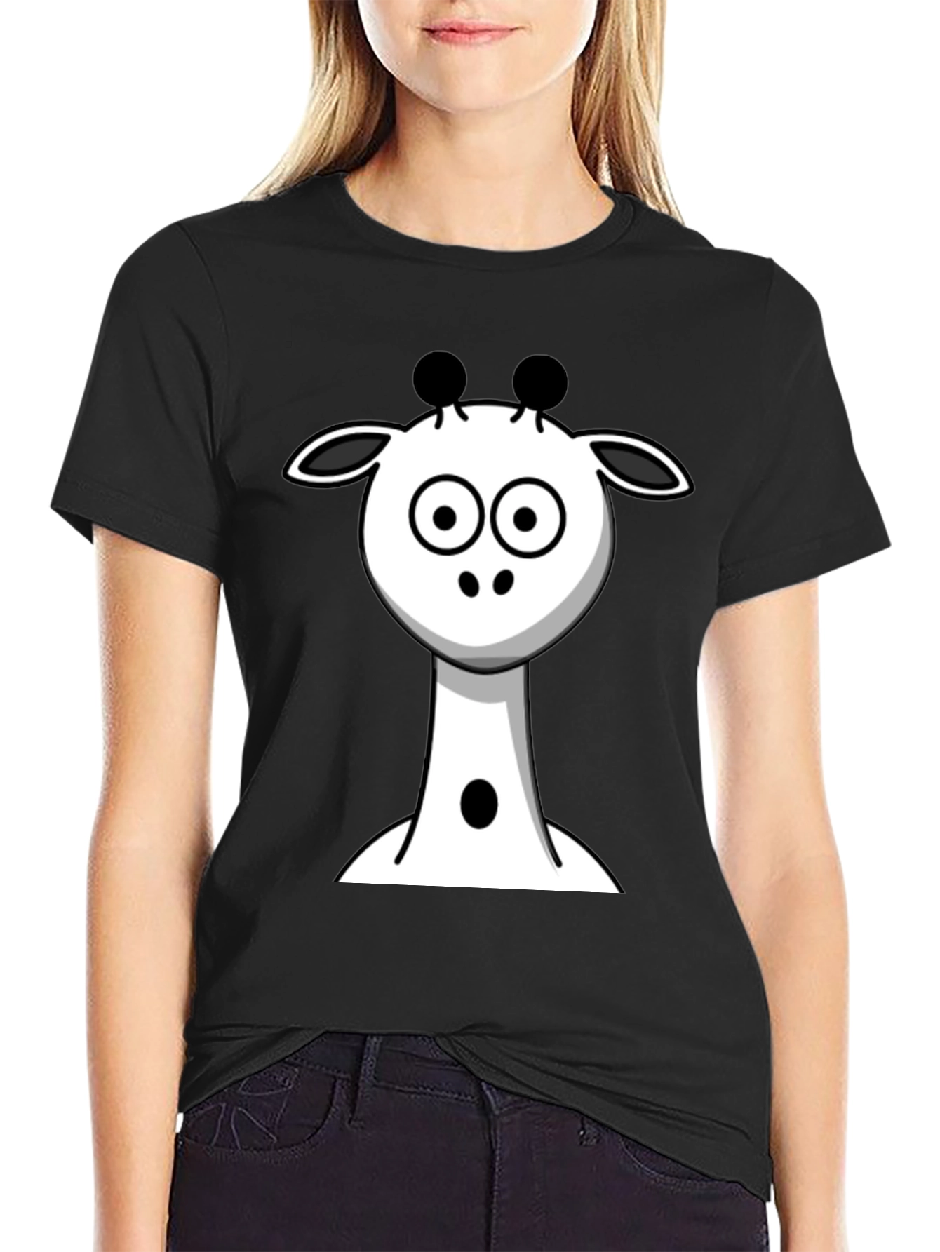 Cartoon Giraffe Black T-Shirt