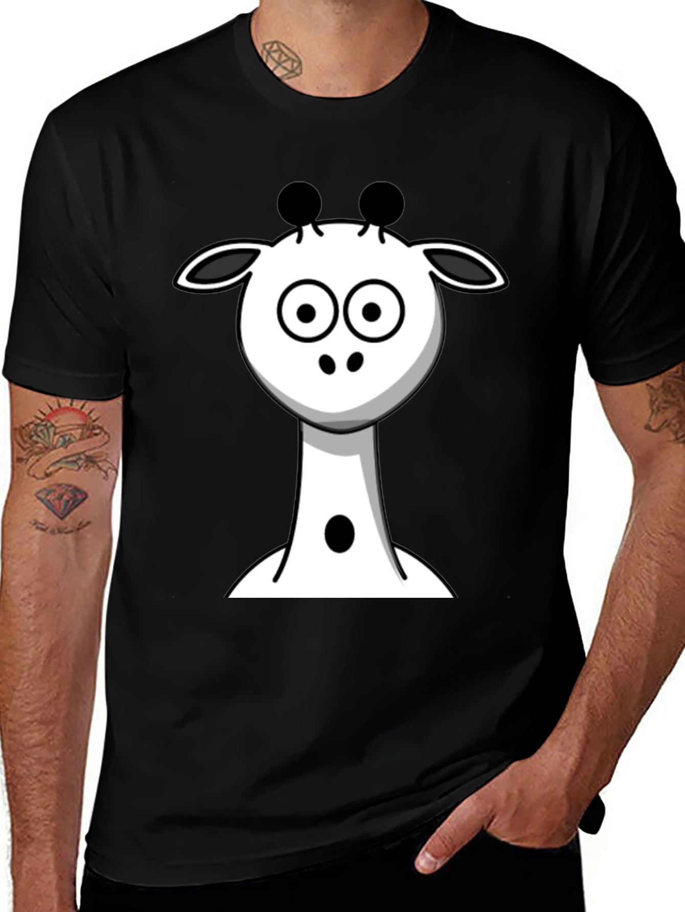 Cartoon Giraffe Black T-Shirt