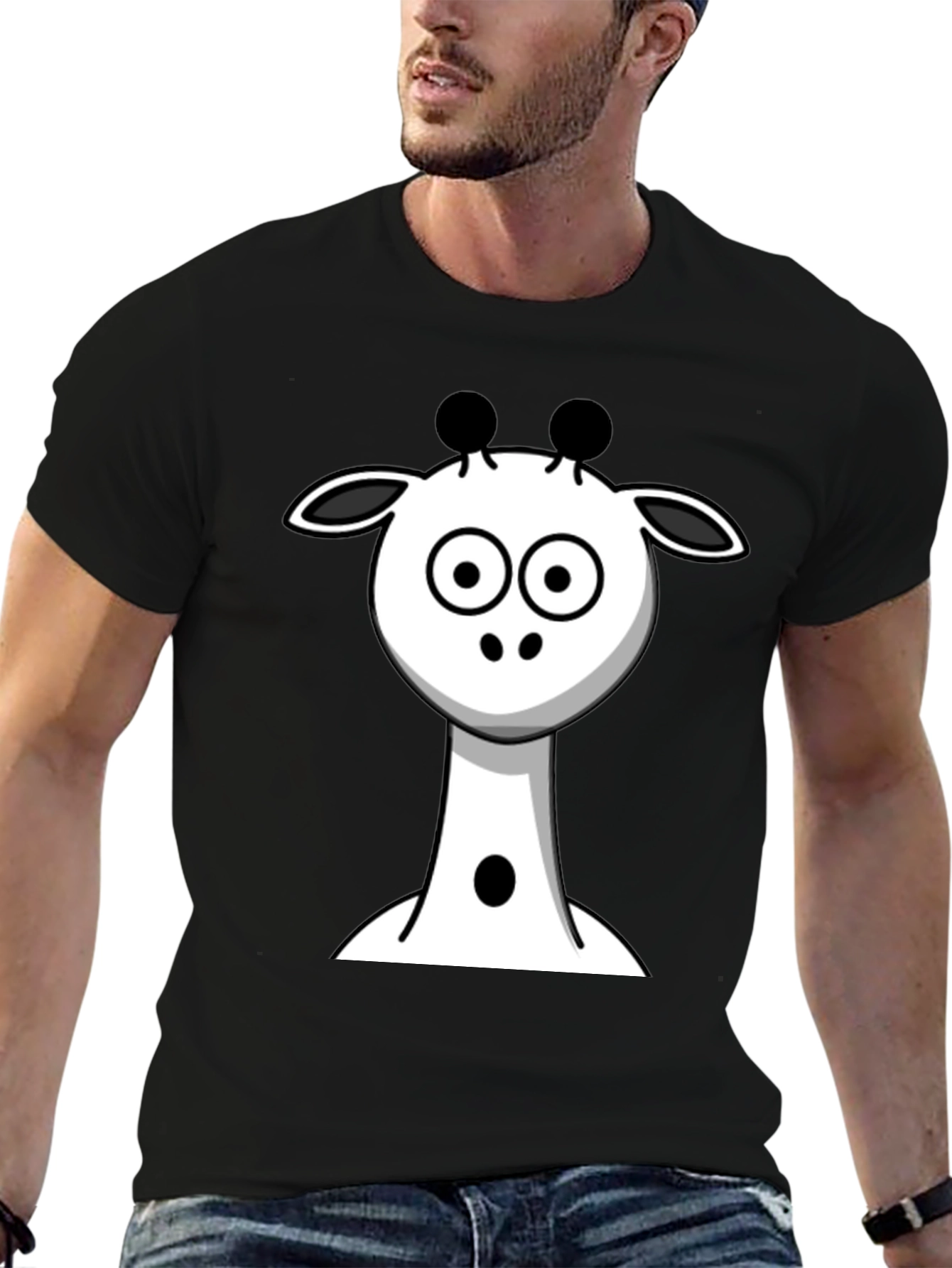 Cartoon Giraffe Black T-Shirt
