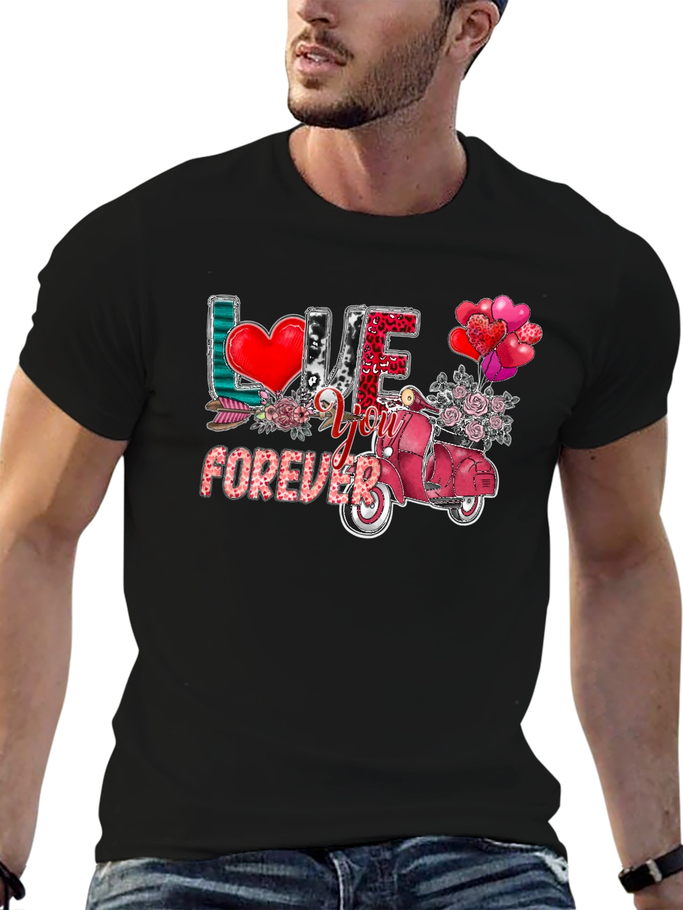 Love You Forever Valentines Day Scooter Graphic Tee