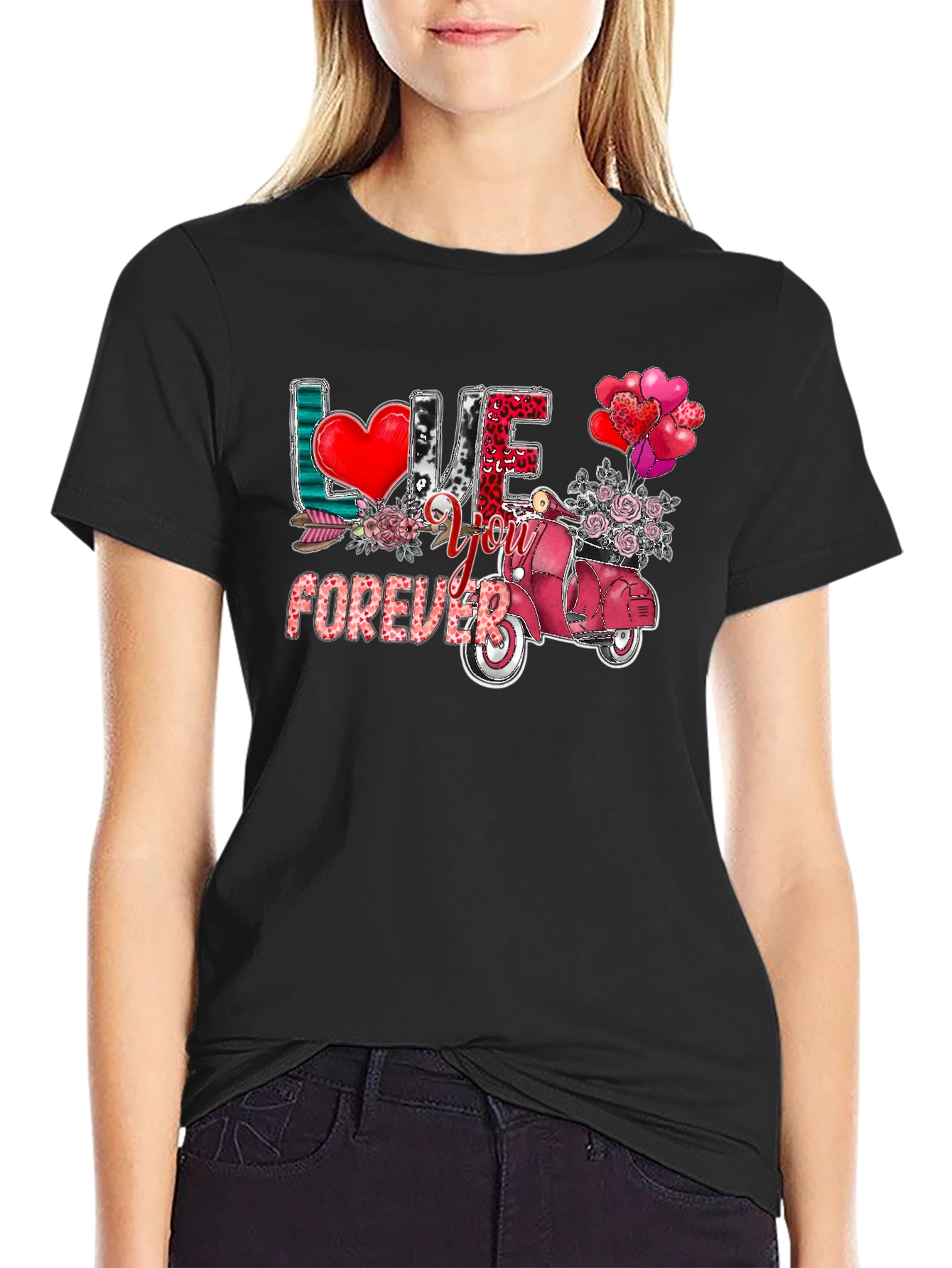 Love You Forever Valentines Day Scooter Graphic Tee