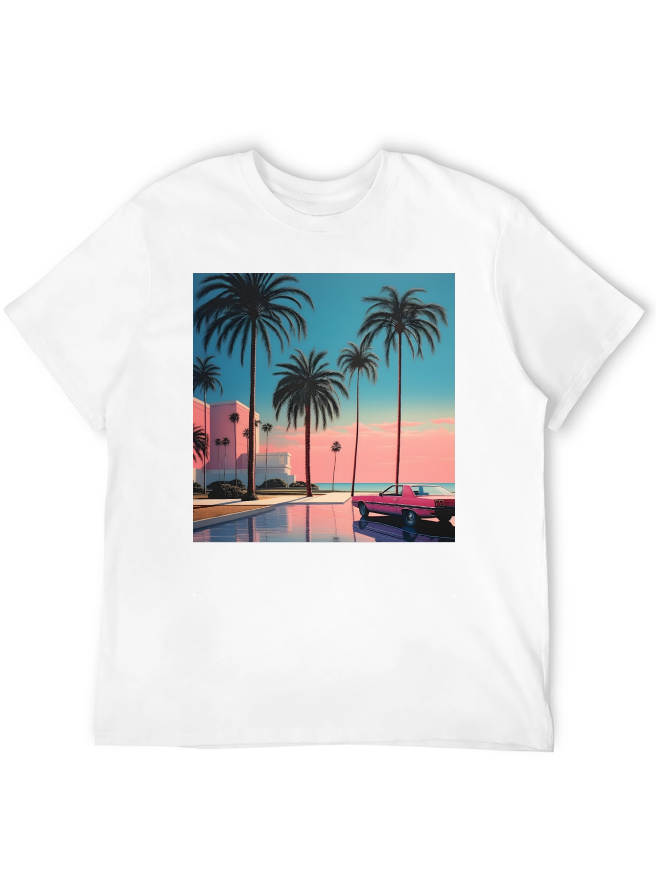 Sunset Palm Tee - Retro Miami Vice Style