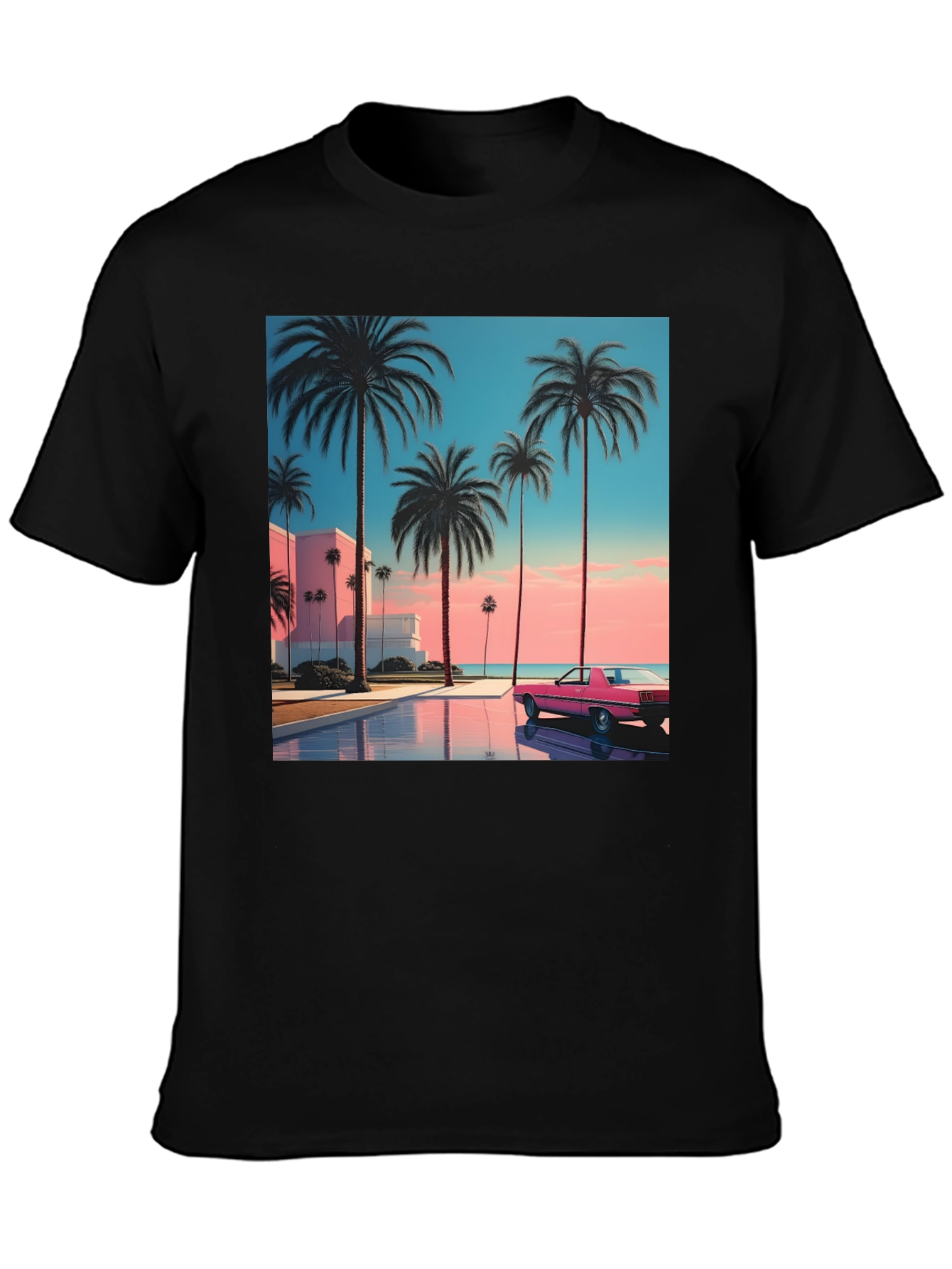 Sunset Palm Tee - Retro Miami Vice Style