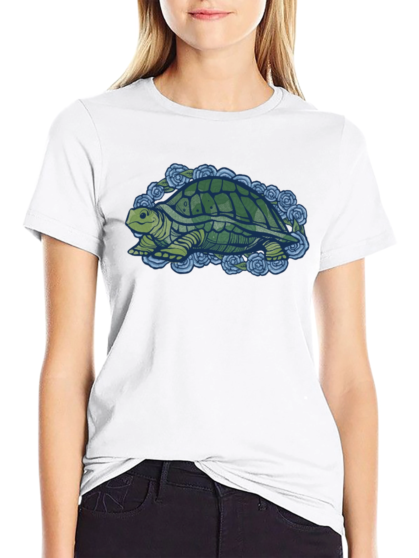 Turtle & Roses Graphic T-Shirt - Black