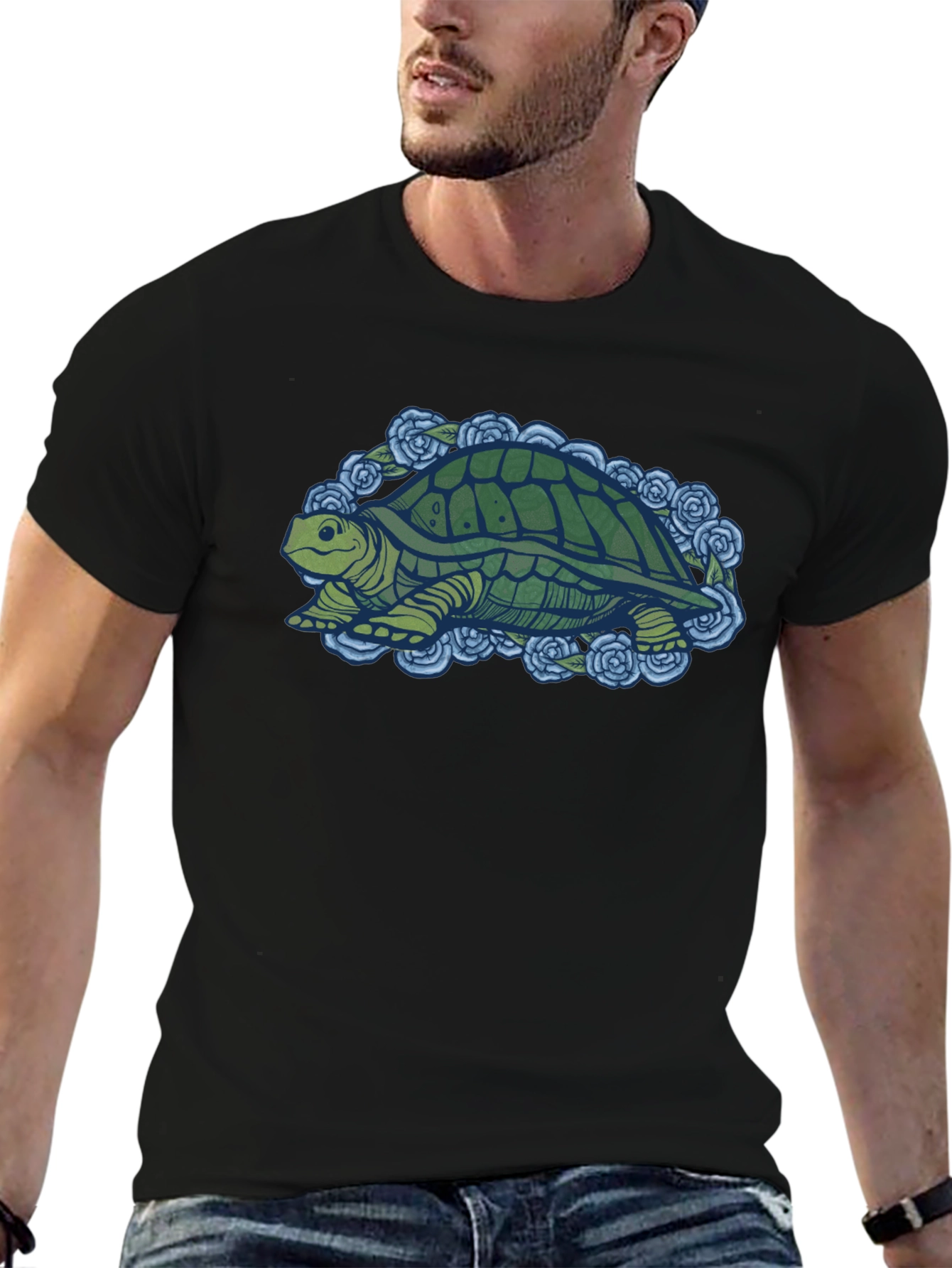 Turtle & Roses Graphic T-Shirt - Black