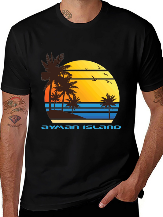 Ayman Island Graphic Tee - Retro Sunset Palm Design