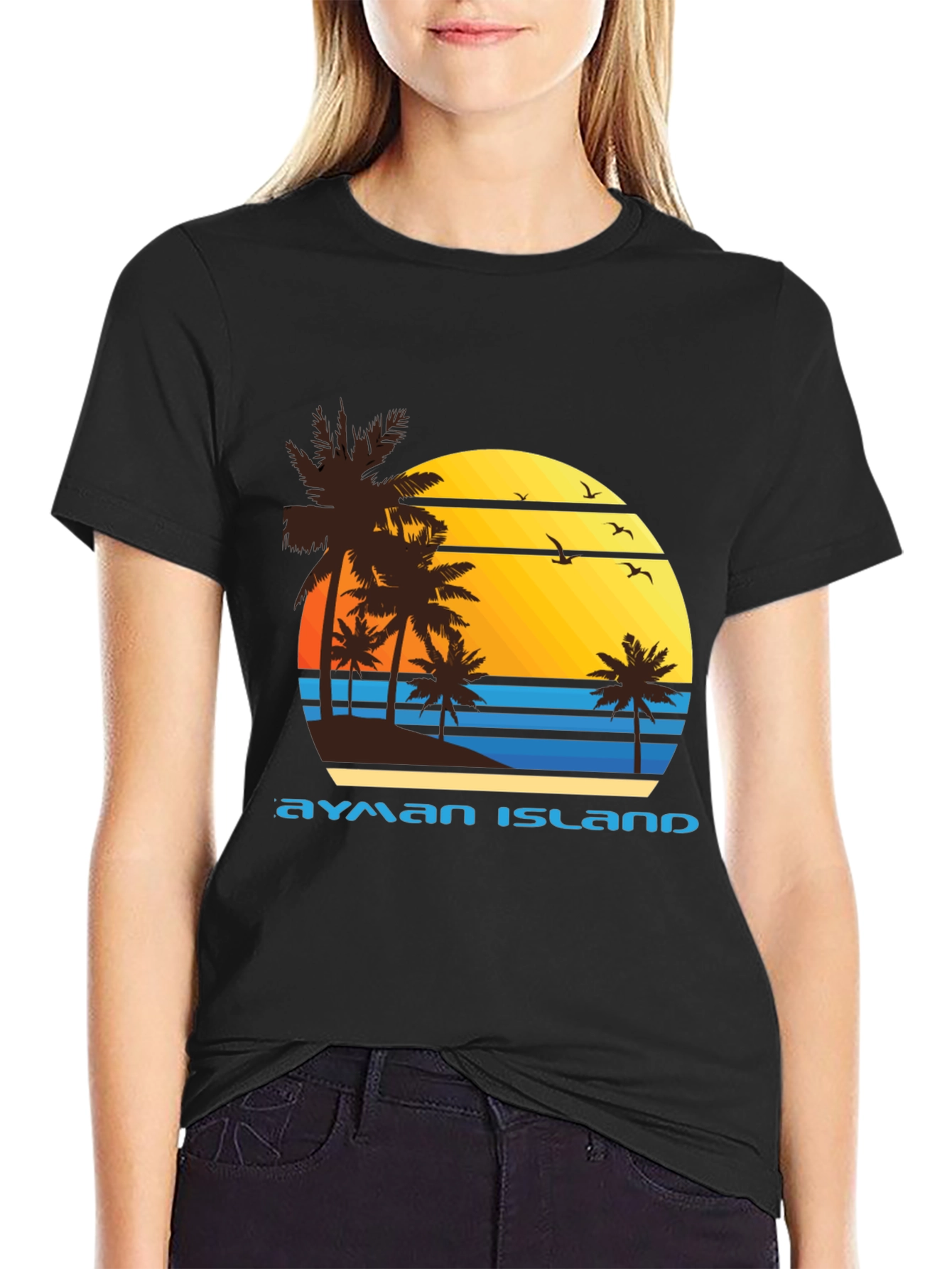 Ayman Island Graphic Tee - Retro Sunset Palm Design