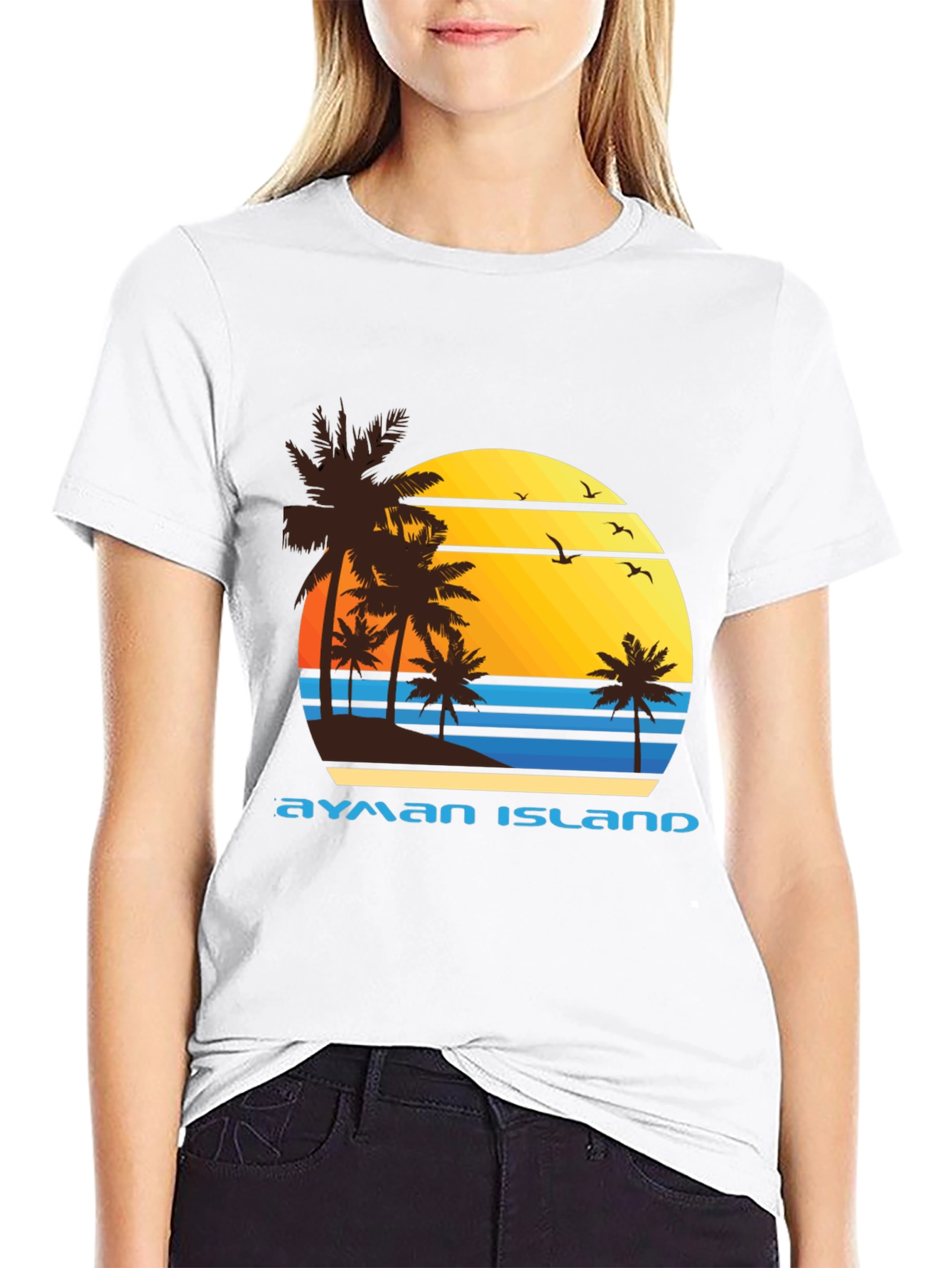 Ayman Island Graphic Tee - Retro Sunset Palm Design