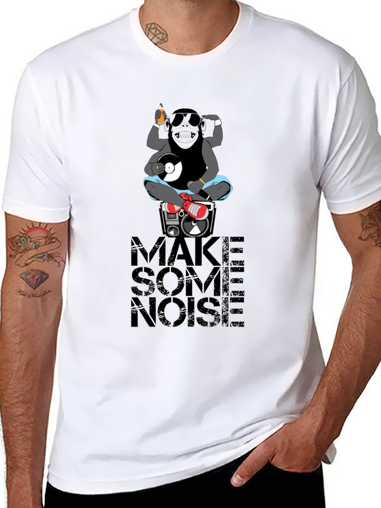 DJ Monkey Graphic Print Black T-Shirt