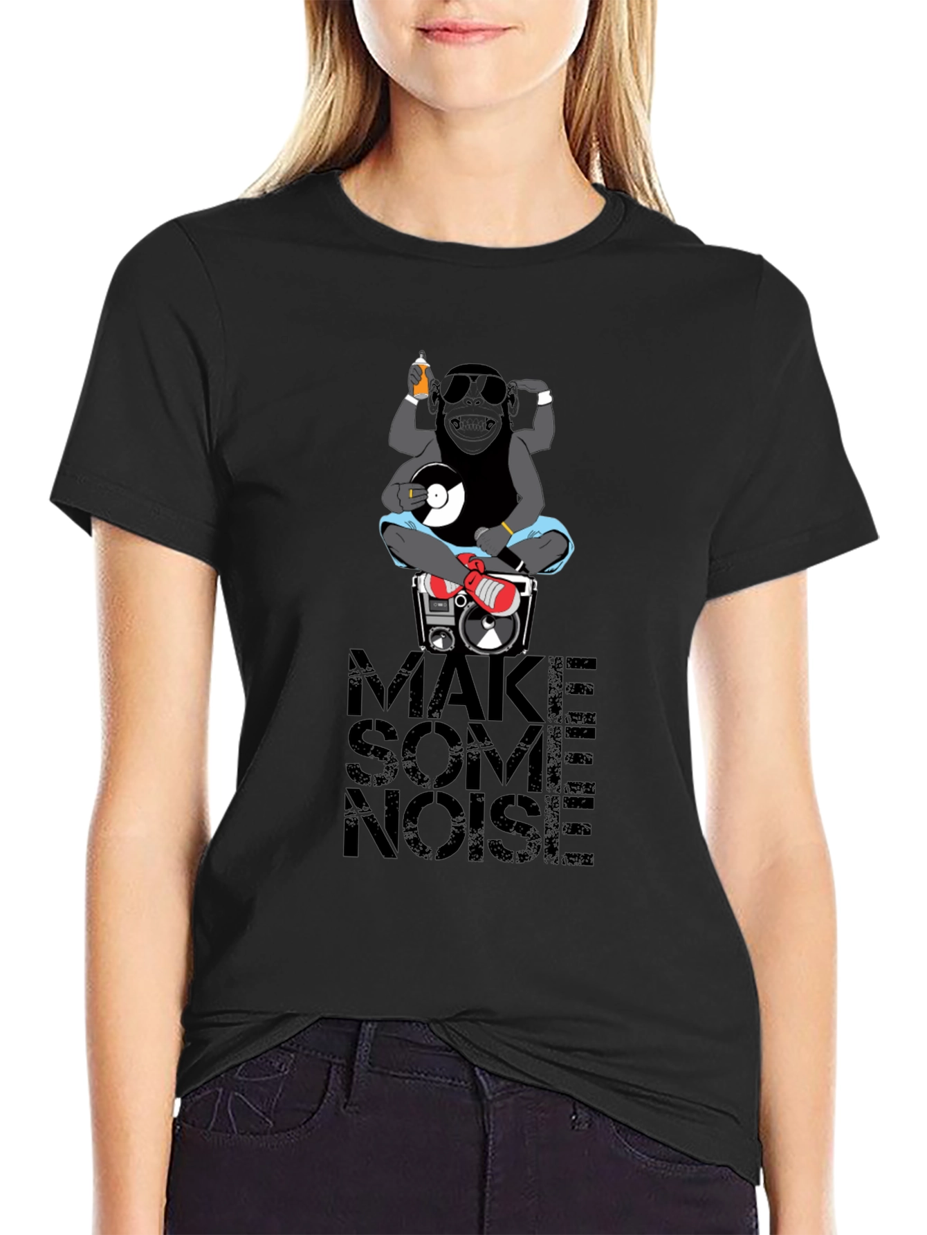 DJ Monkey Graphic Print Black T-Shirt