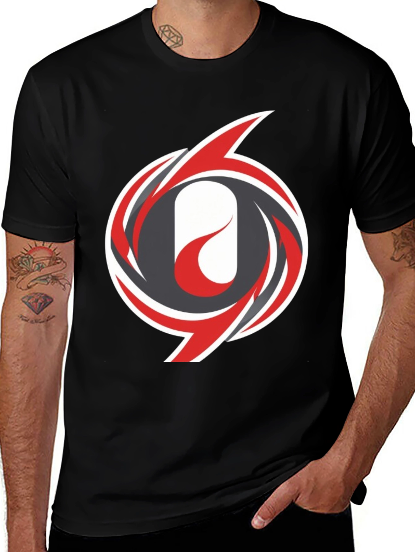 Mens Black T-Shirt with Abstract Swirl Design