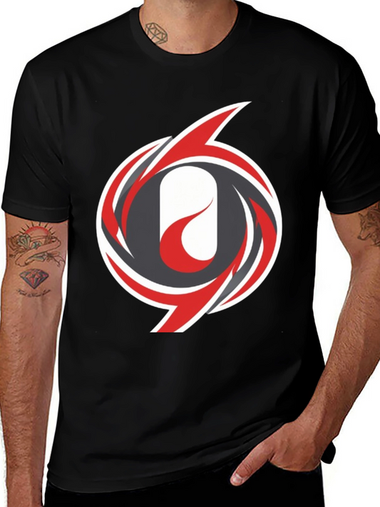 Mens Black T-Shirt with Abstract Swirl Design