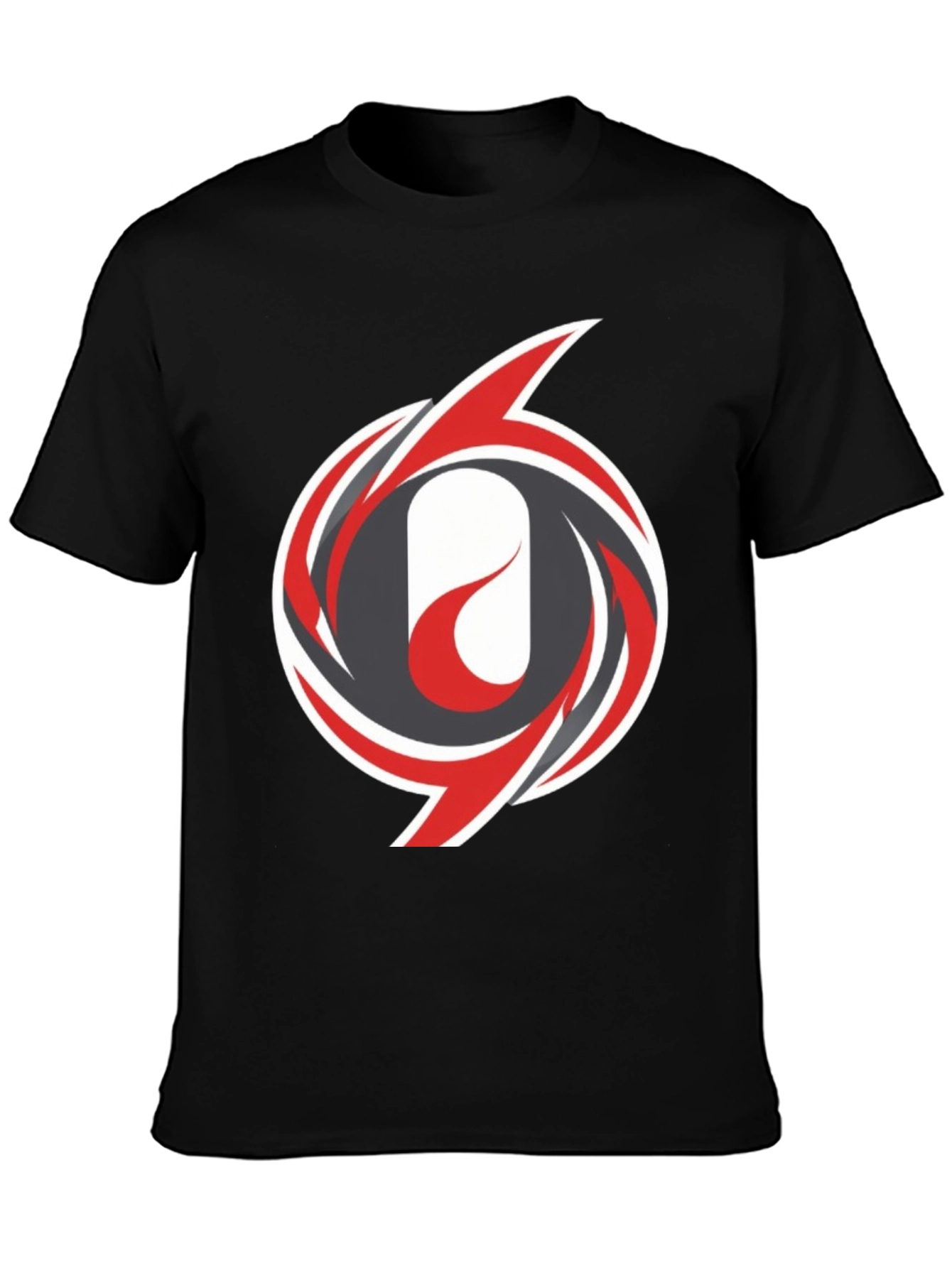 Mens Black T-Shirt with Abstract Swirl Design