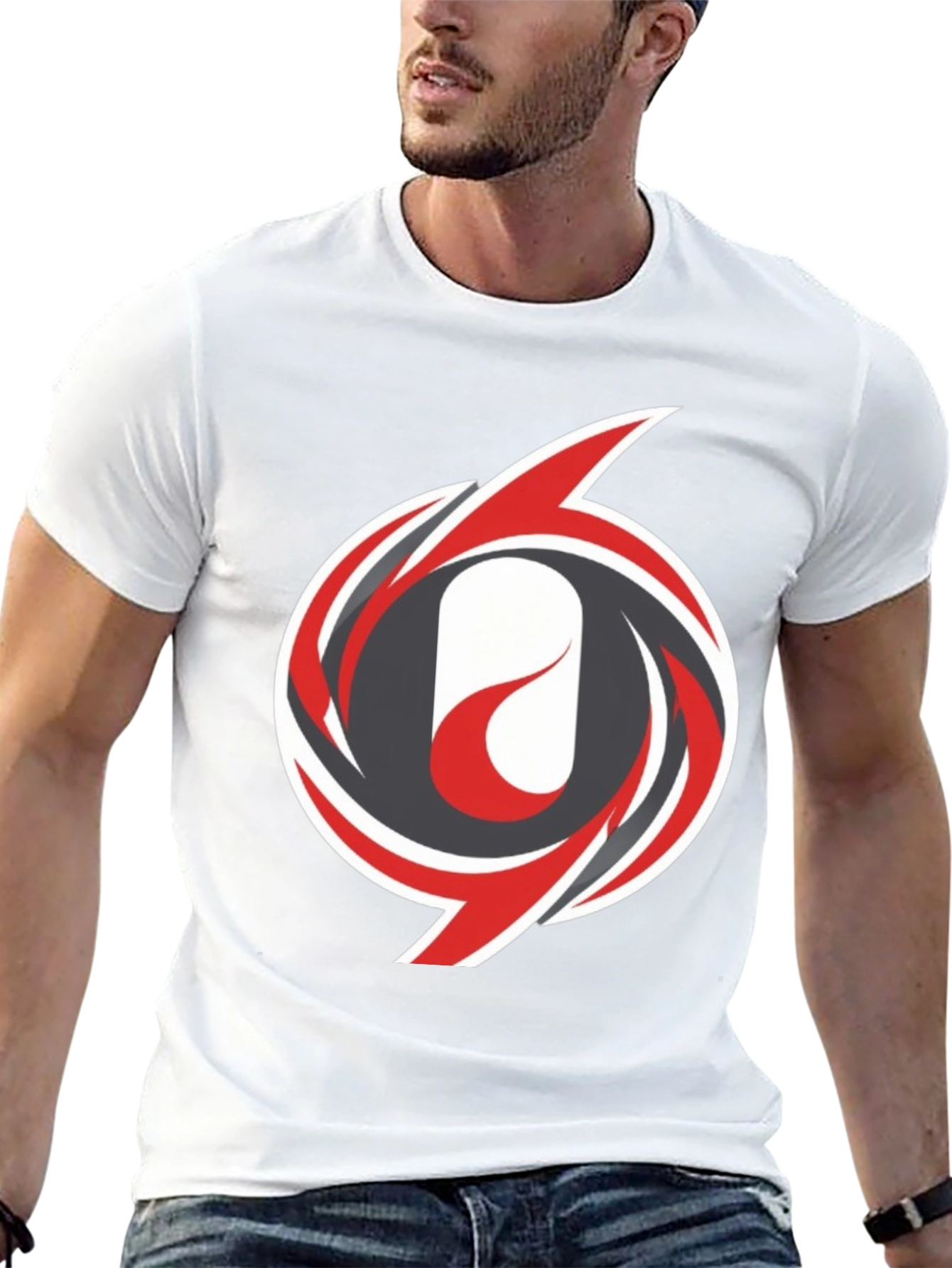 Mens Black T-Shirt with Abstract Swirl Design