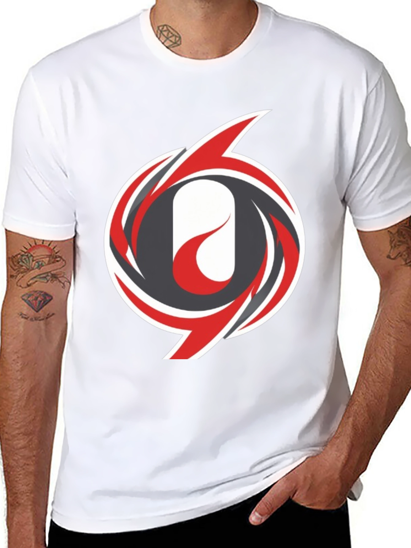 Mens Black T-Shirt with Abstract Swirl Design