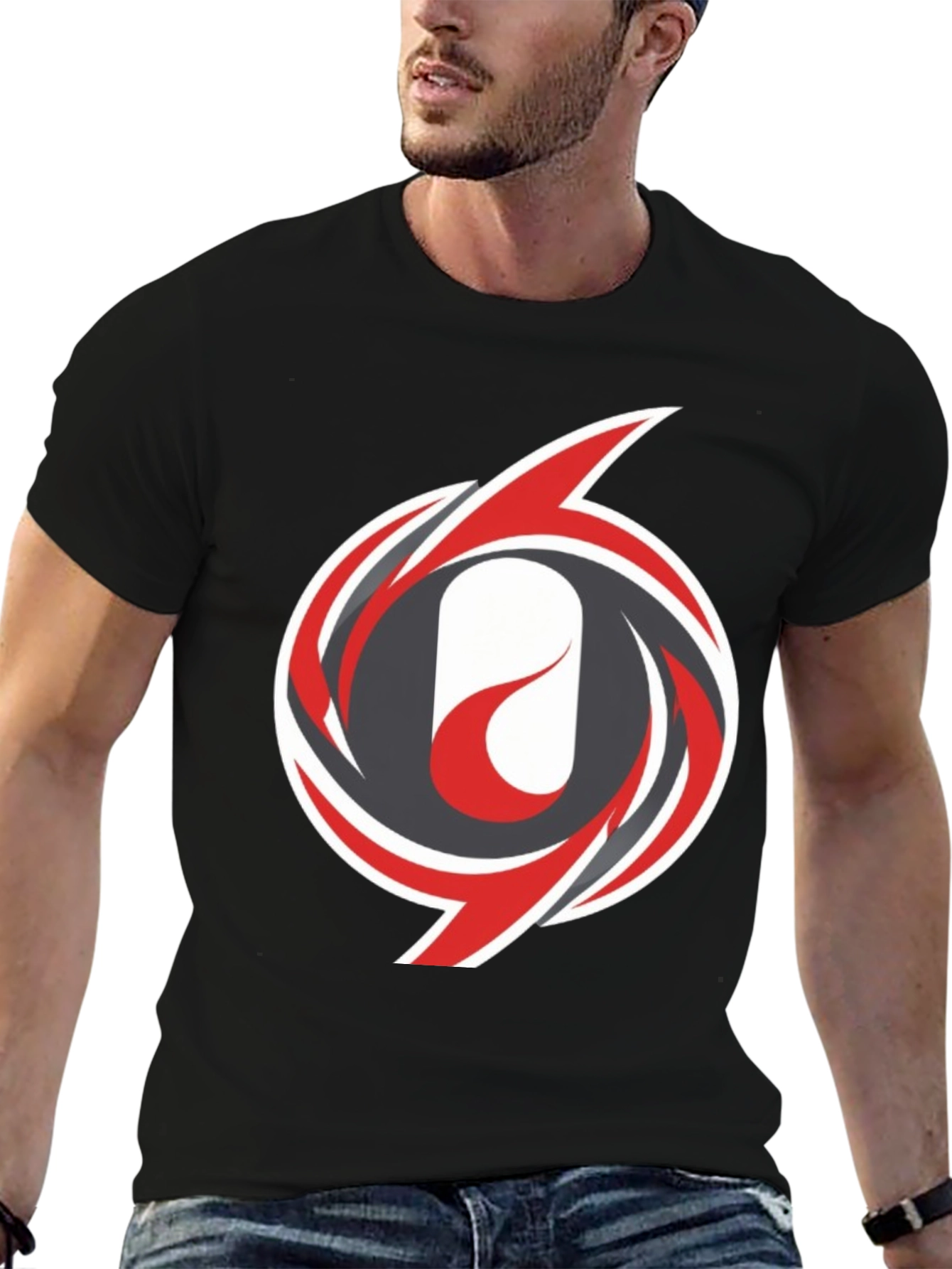 Mens Black T-Shirt with Abstract Swirl Design