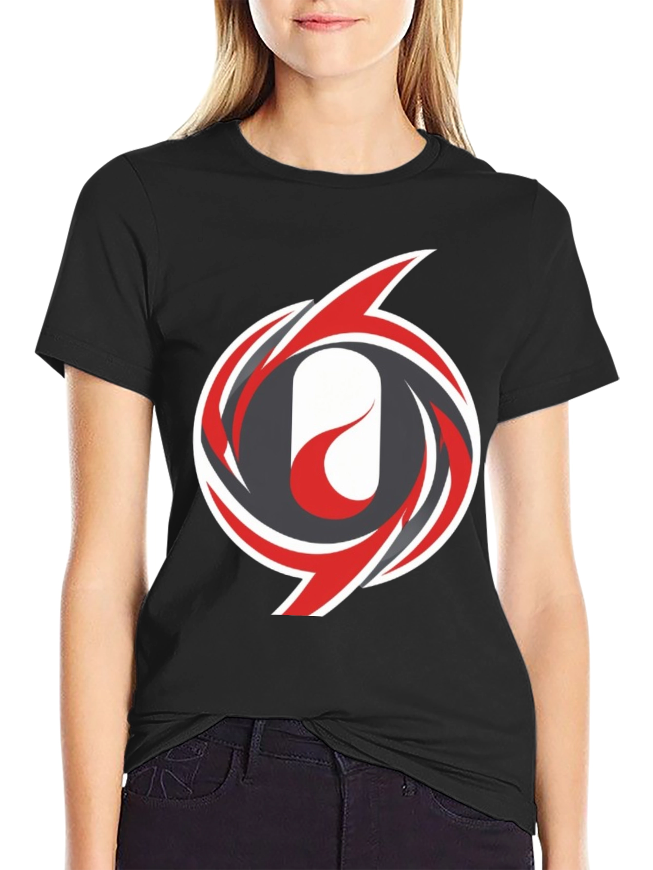 Mens Black T-Shirt with Abstract Swirl Design