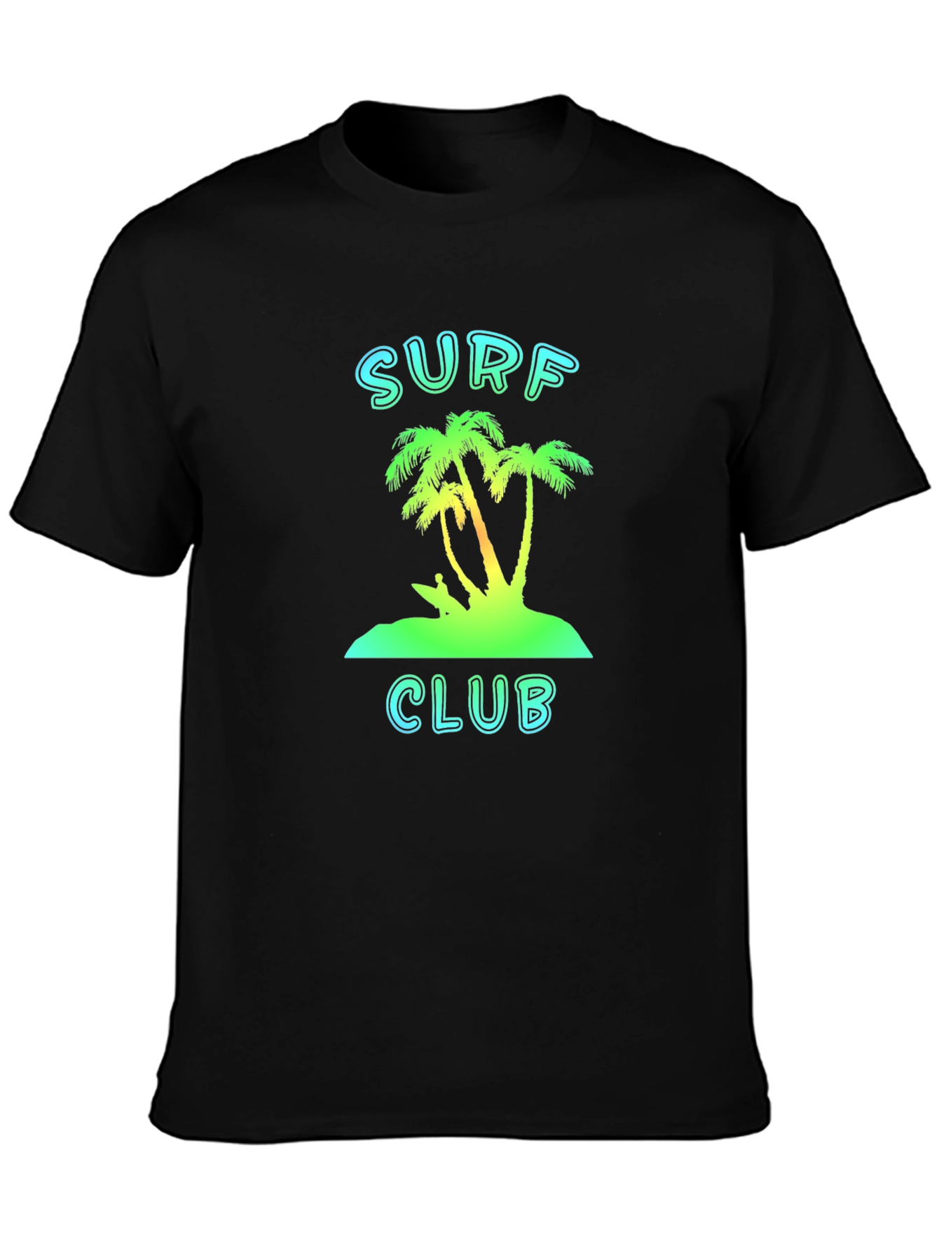 Surf Club Black T-Shirt with Palm Tree Graphic