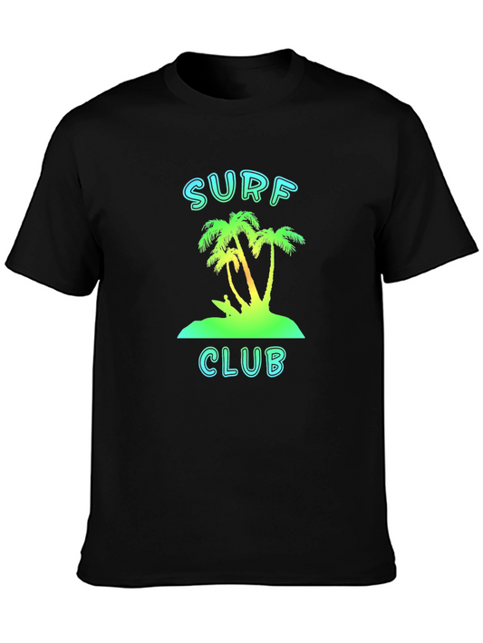 Surf Club Black T-Shirt with Palm Tree Graphic