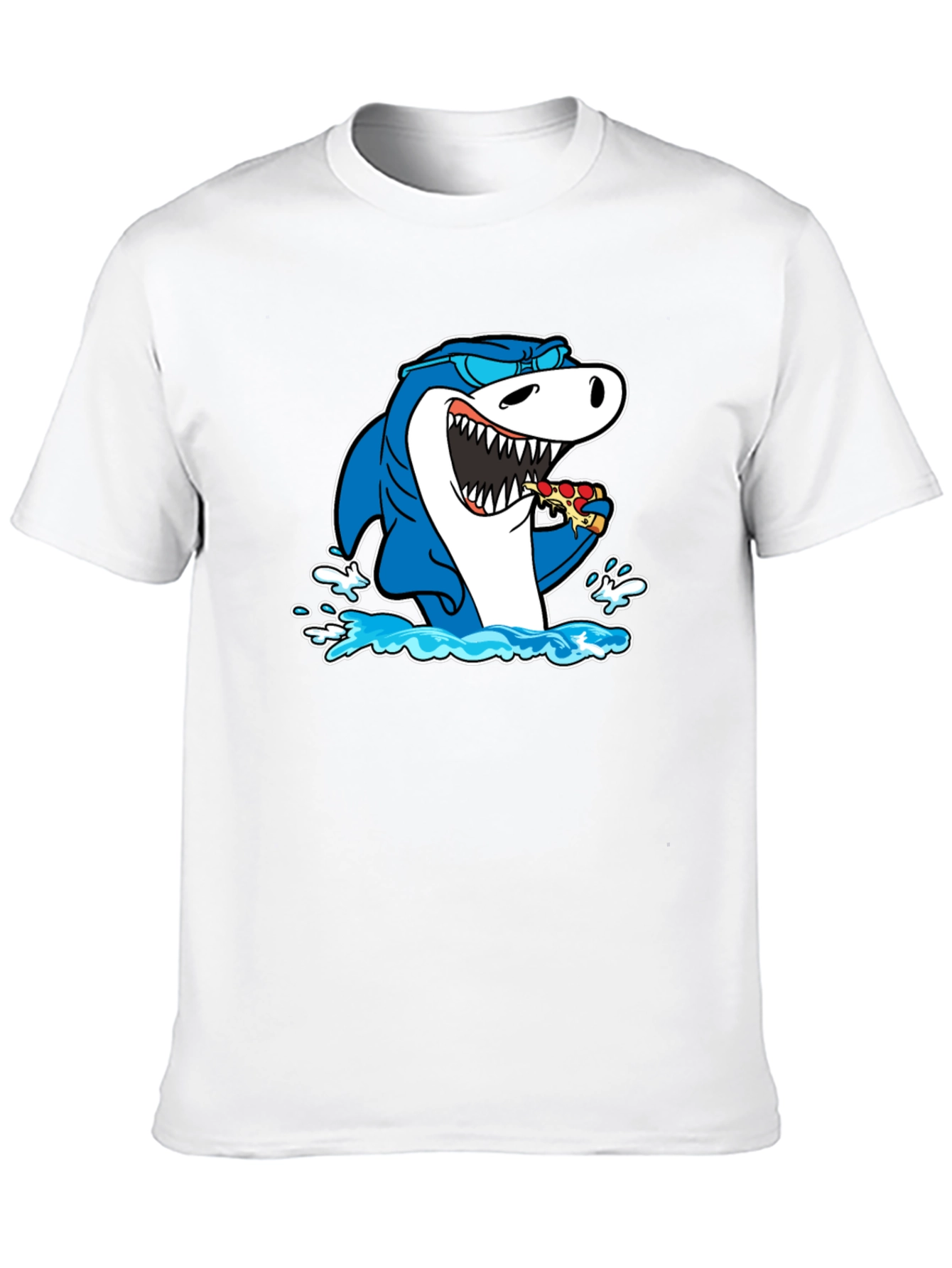Shark Eating Pizza T-Shirt - Black Cotton Graphic Tee