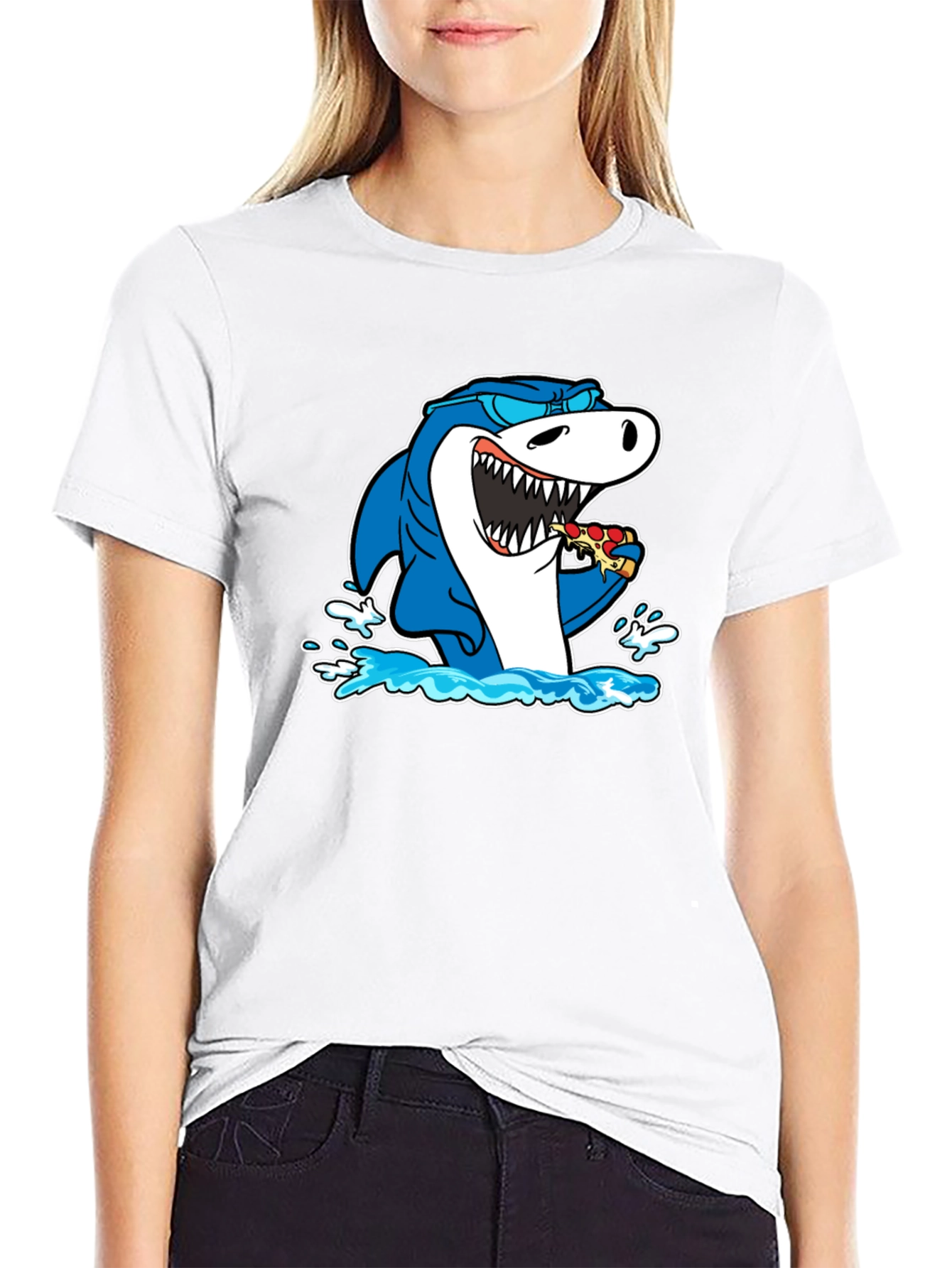 Shark Eating Pizza T-Shirt - Black Cotton Graphic Tee
