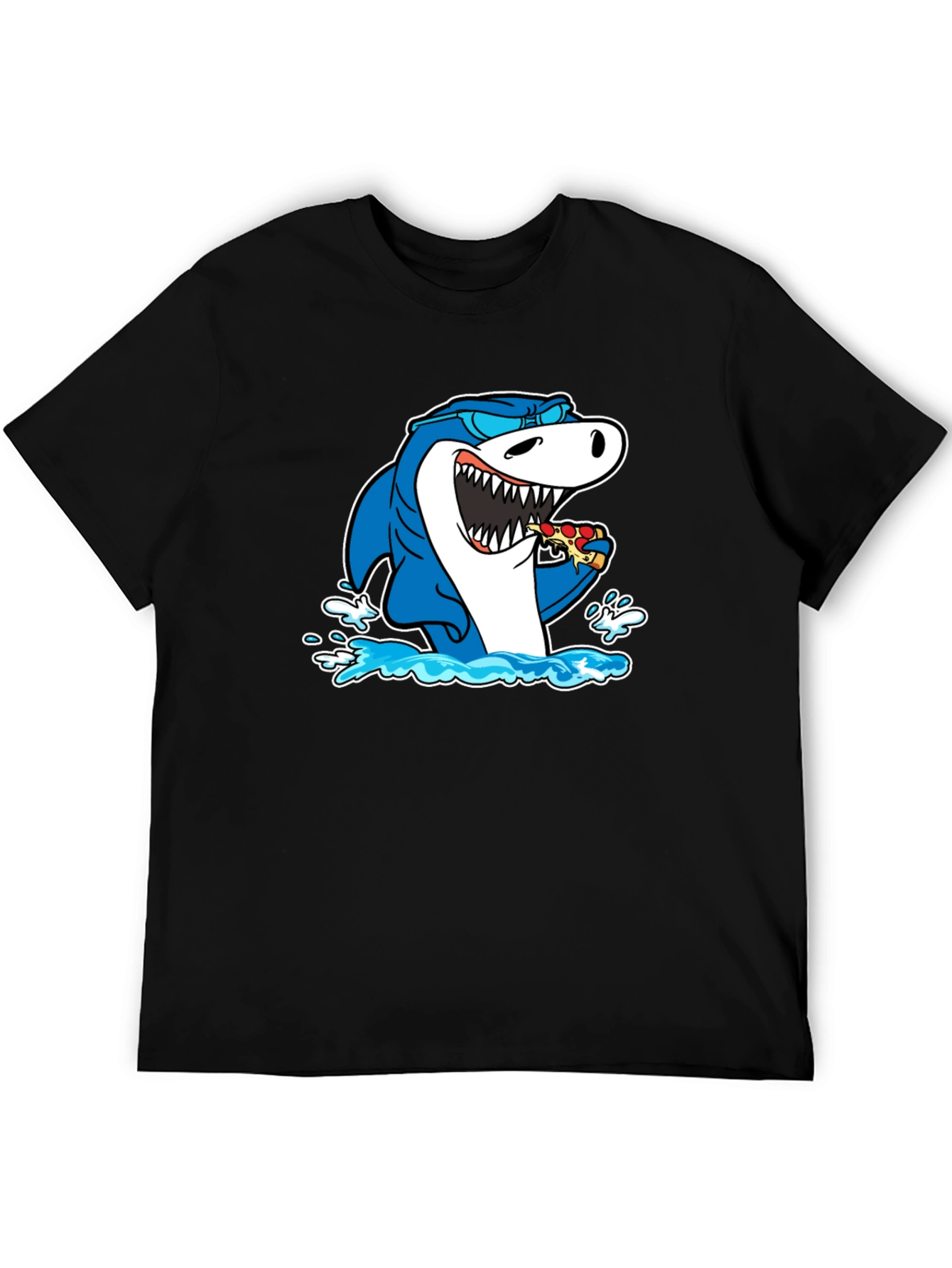 Shark Eating Pizza T-Shirt - Black Cotton Graphic Tee