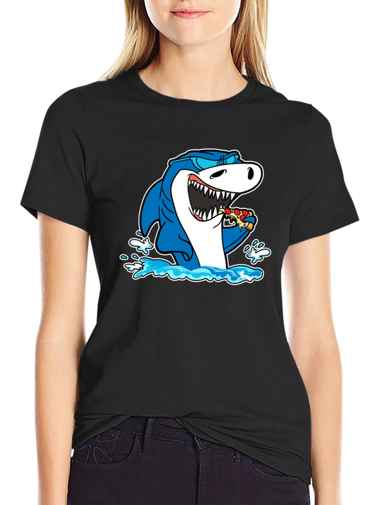 Shark Eating Pizza T-Shirt - Black Cotton Graphic Tee