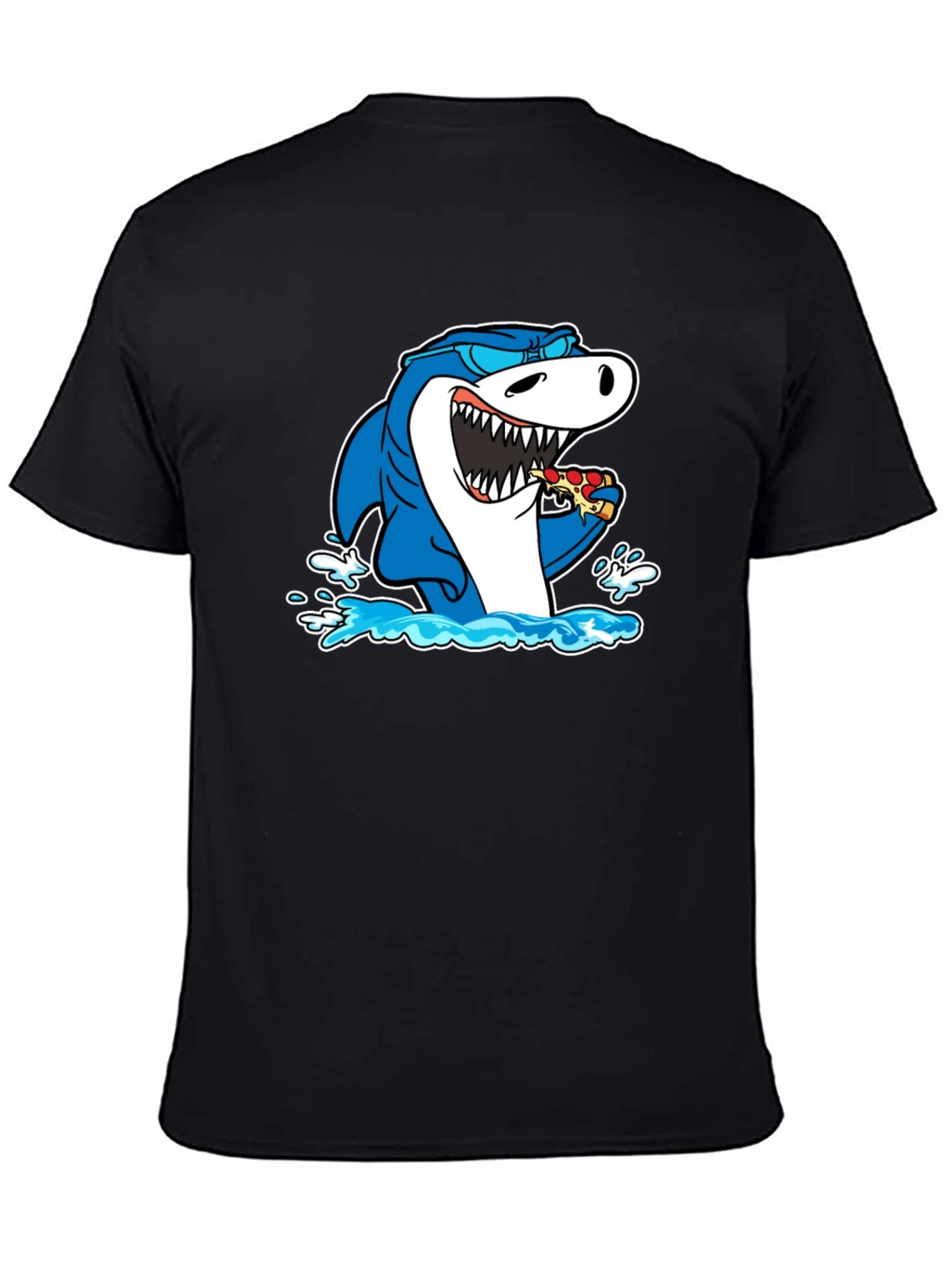 Shark Eating Pizza T-Shirt - Black Cotton Graphic Tee