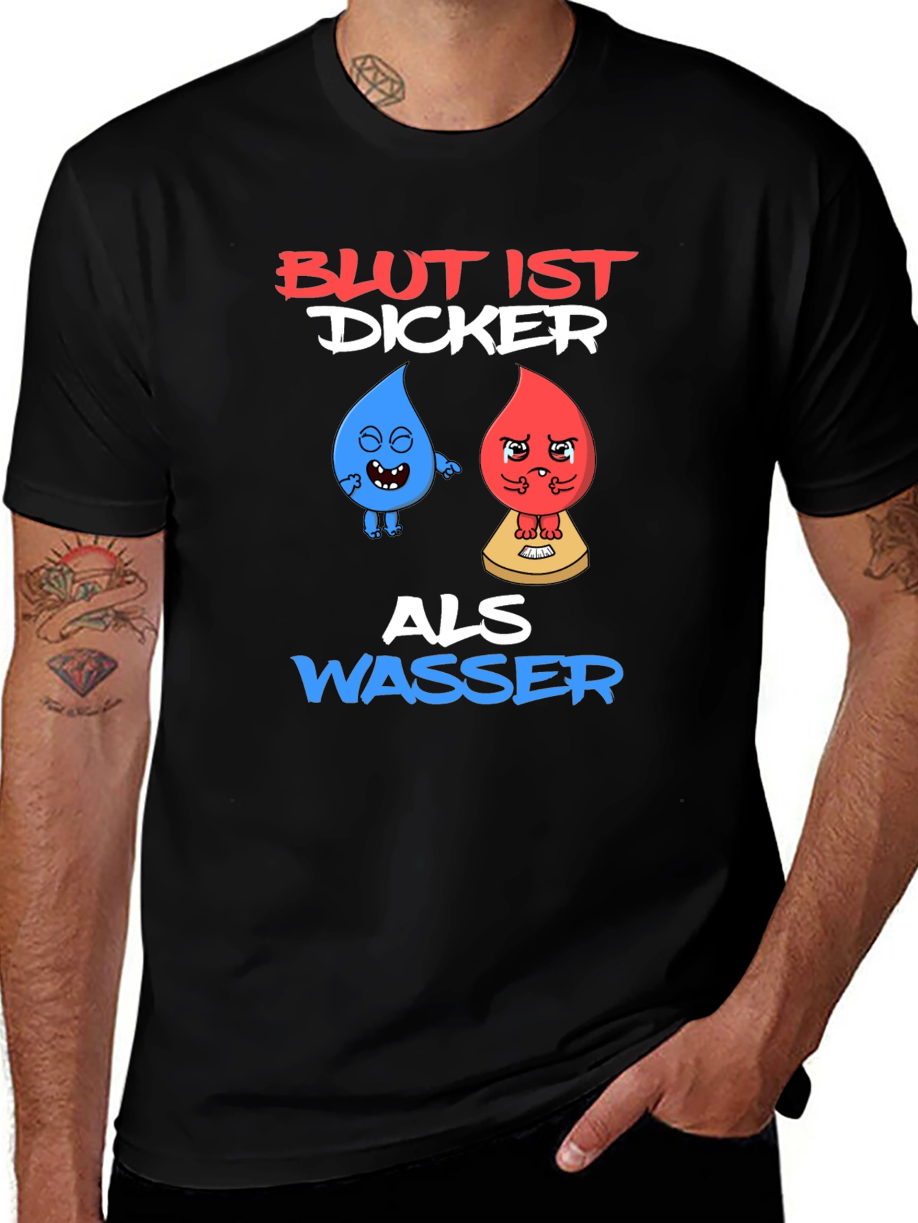 Funny Blut Ist Dicker Als Wasser Graphic T-Shirt