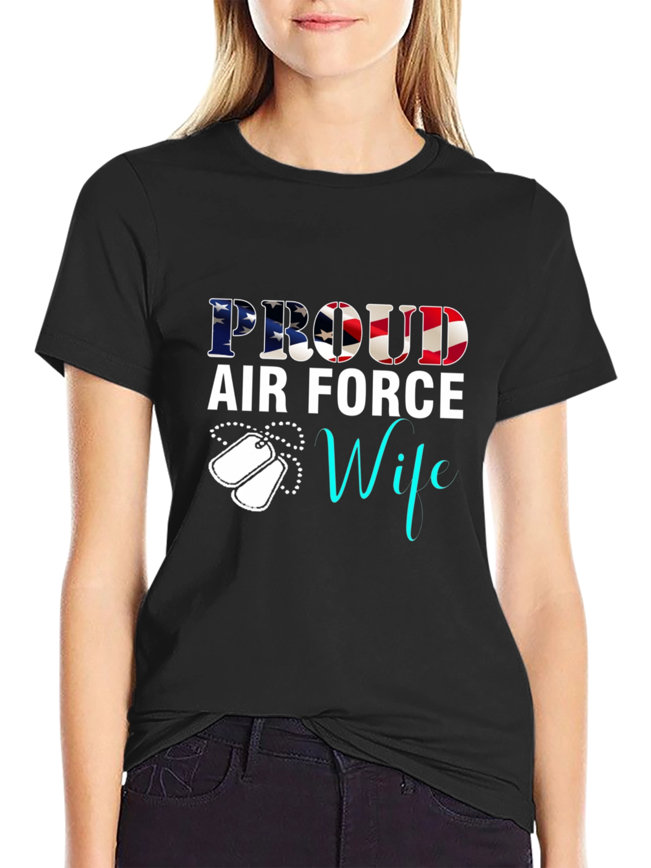 Proud Air Force Wife Black T-Shirt